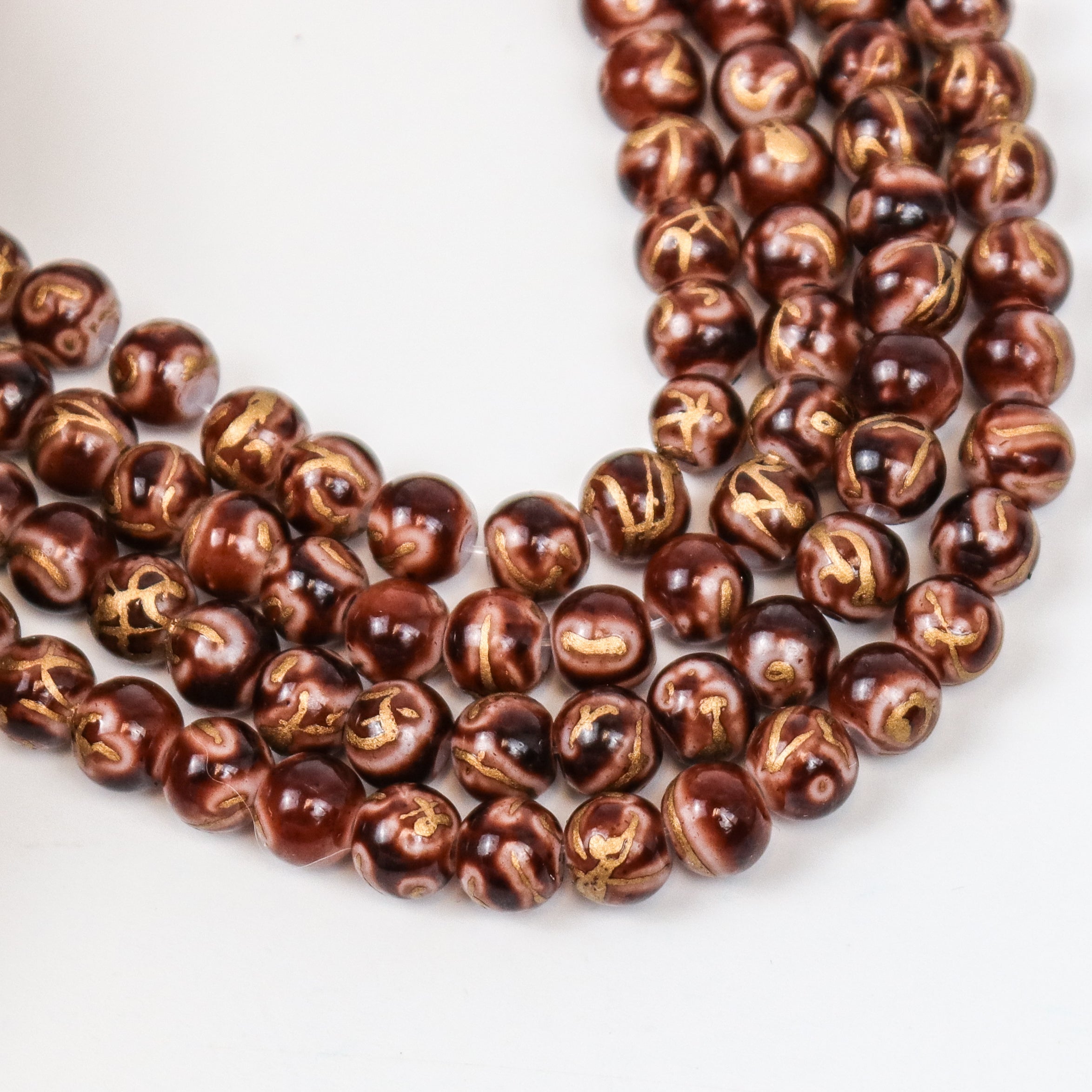 6mm Gold/Brown Mosaic Painted Glass Bead Strand 30" Loop $3.75