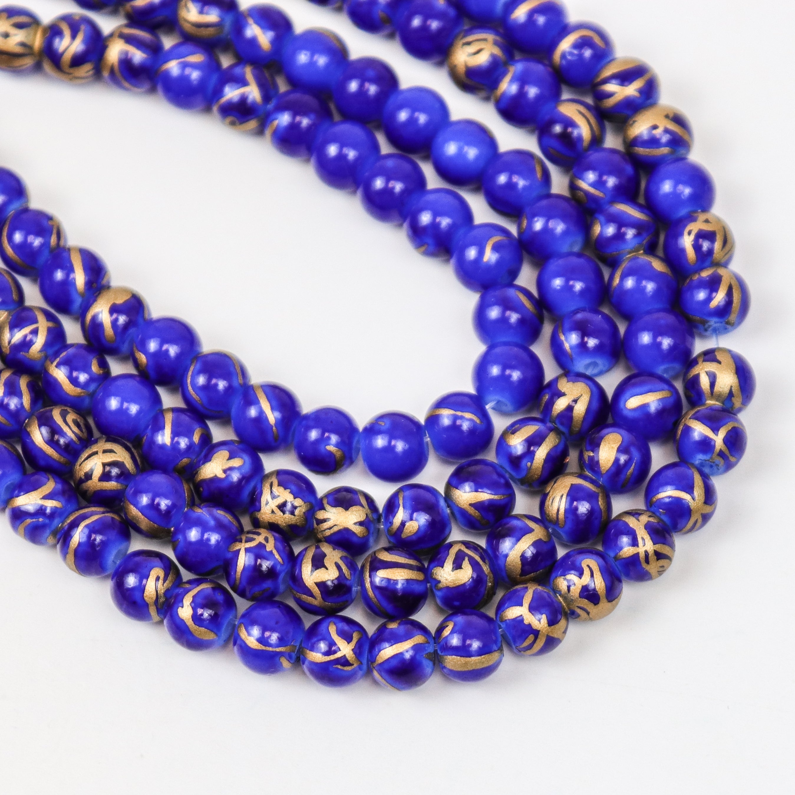 6mm Gold/Blue Mosaic Painted Glass Bead Strand 30" Loop $3.75