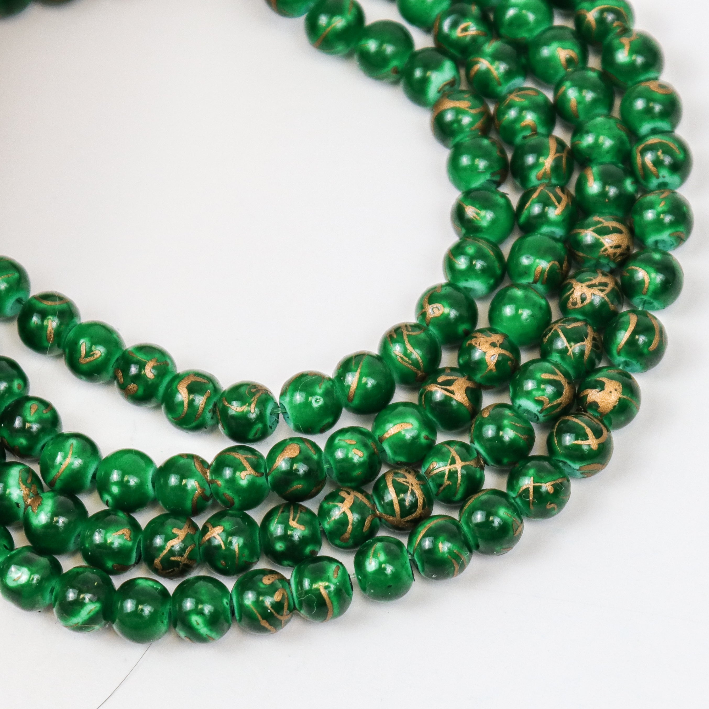 6mm Gold/Green Mosaic Painted Glass Bead Strand 30" Loop $3.75