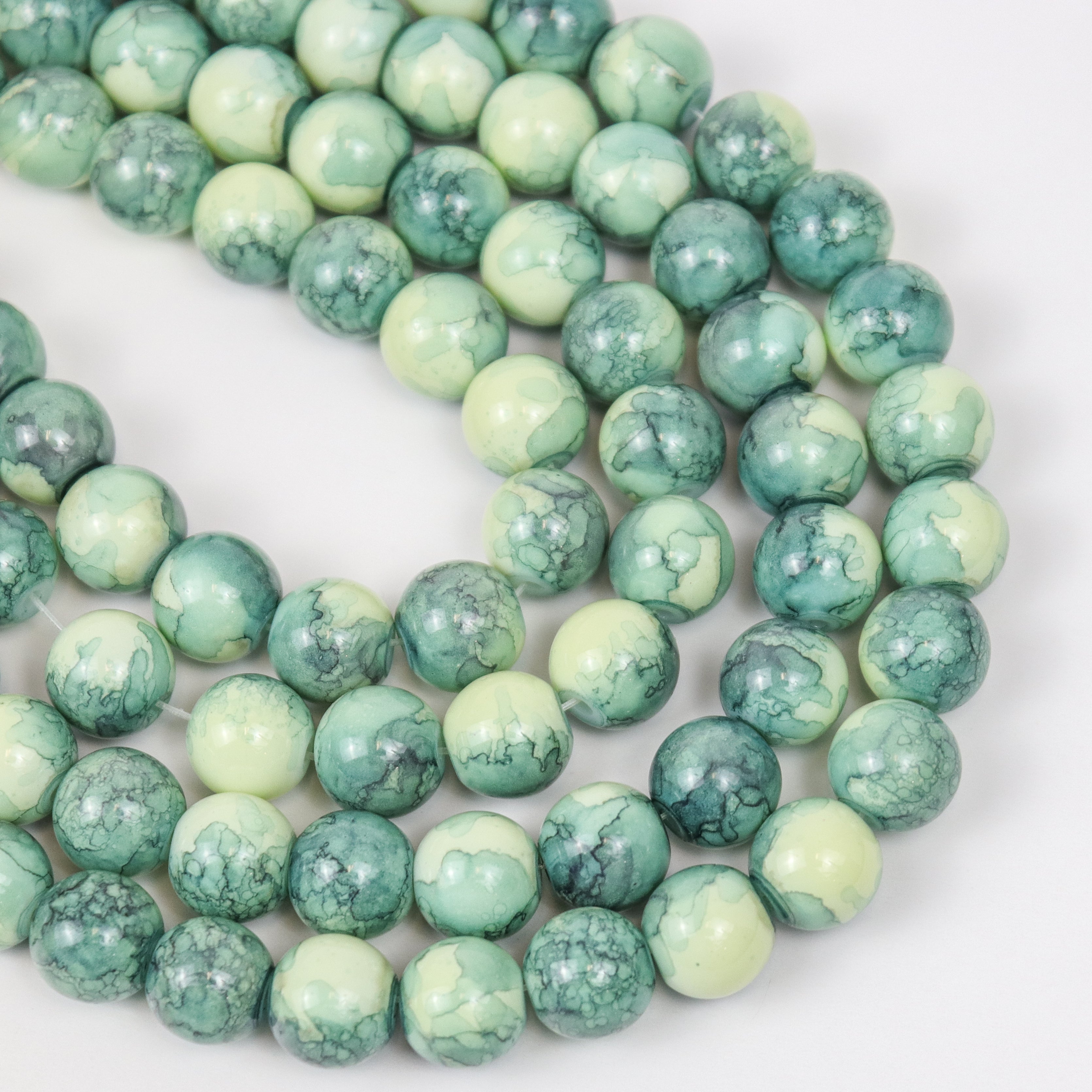10mm Light Turquoise Watercolour Painted Glass Bead Strand 30" Loop $5.00