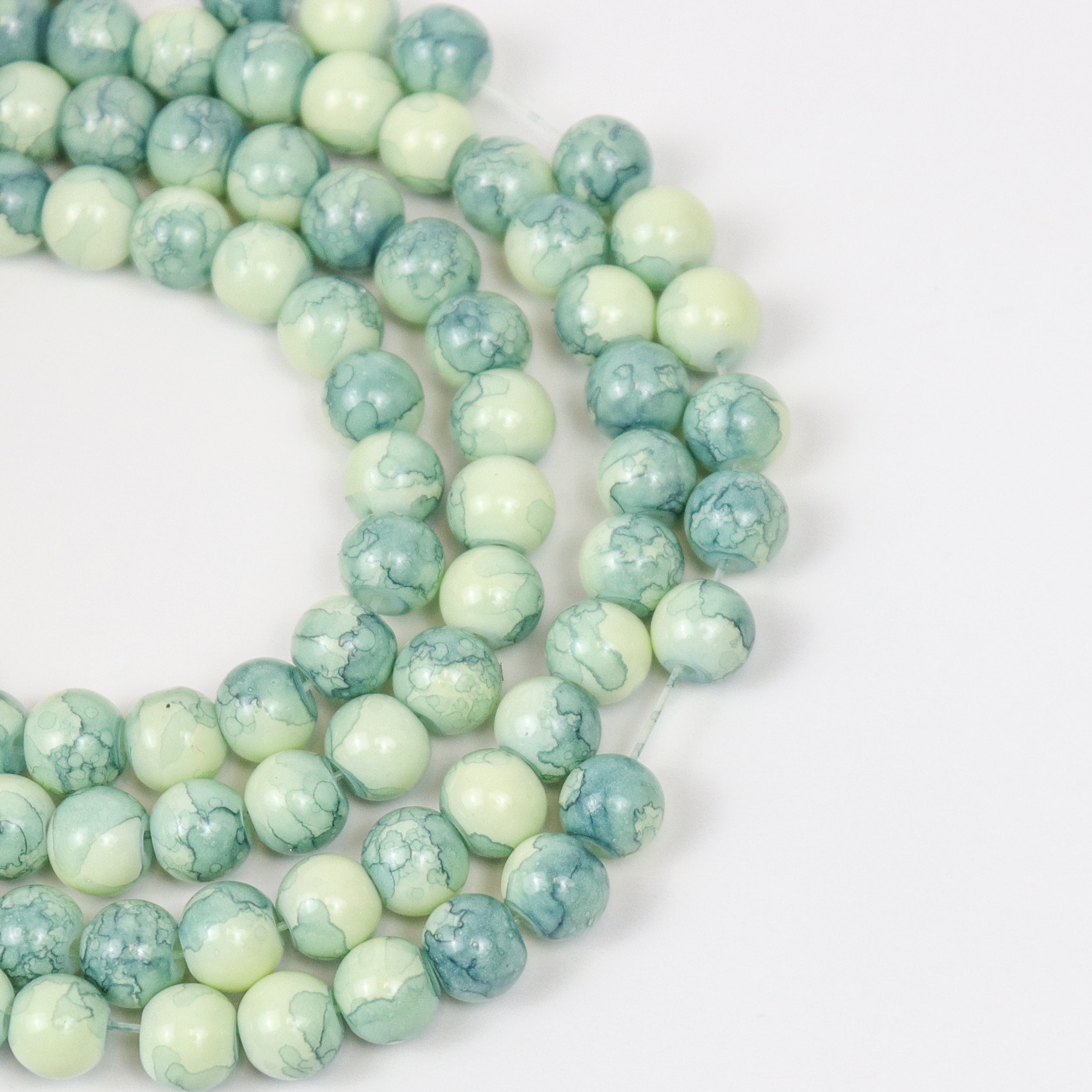6mm Light Turquoise Watercolour Painted Glass Bead Strand 32" Loop $3.75
