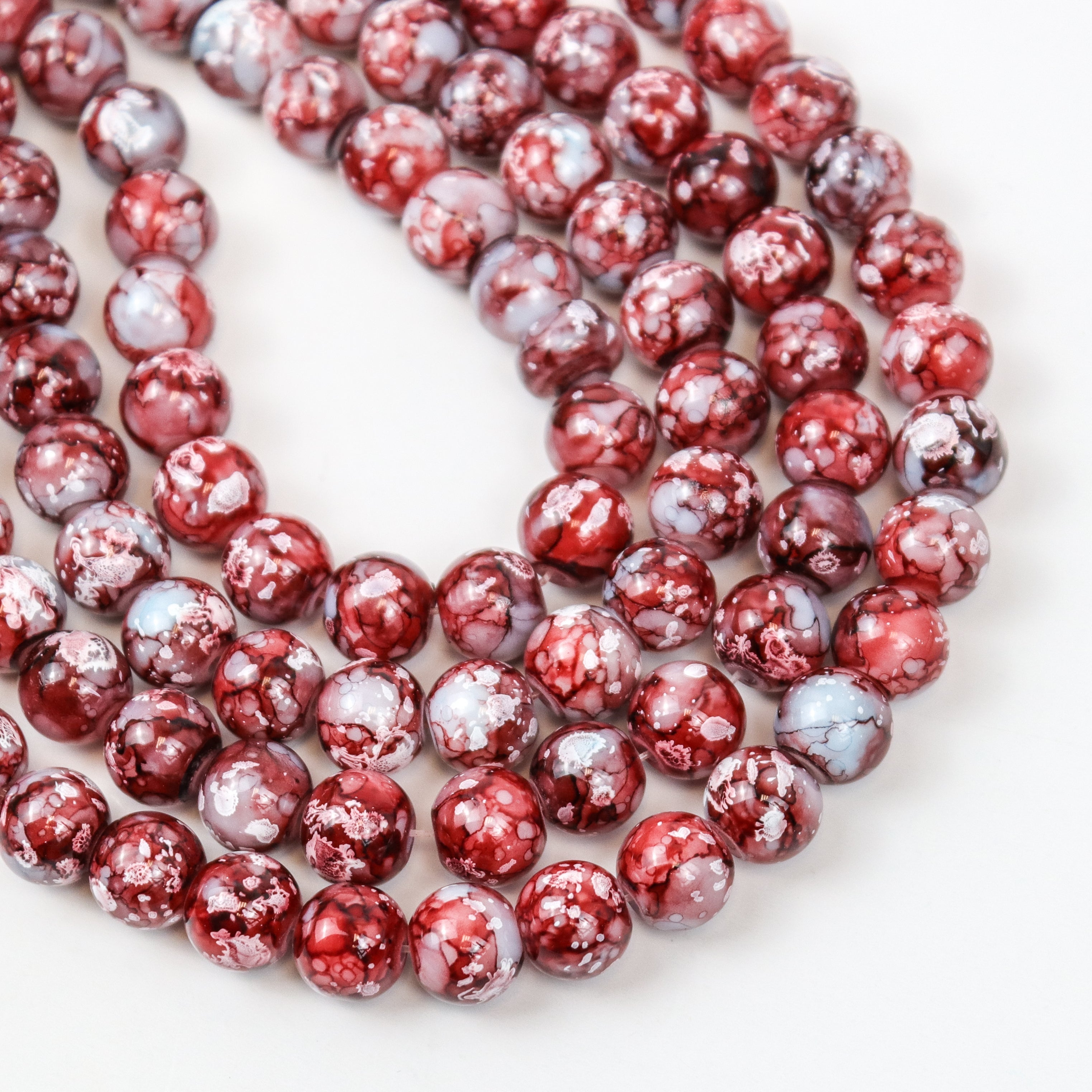 8mm Red Turtle Shell Glass Bead Strand 30-Inch Loop $4.00