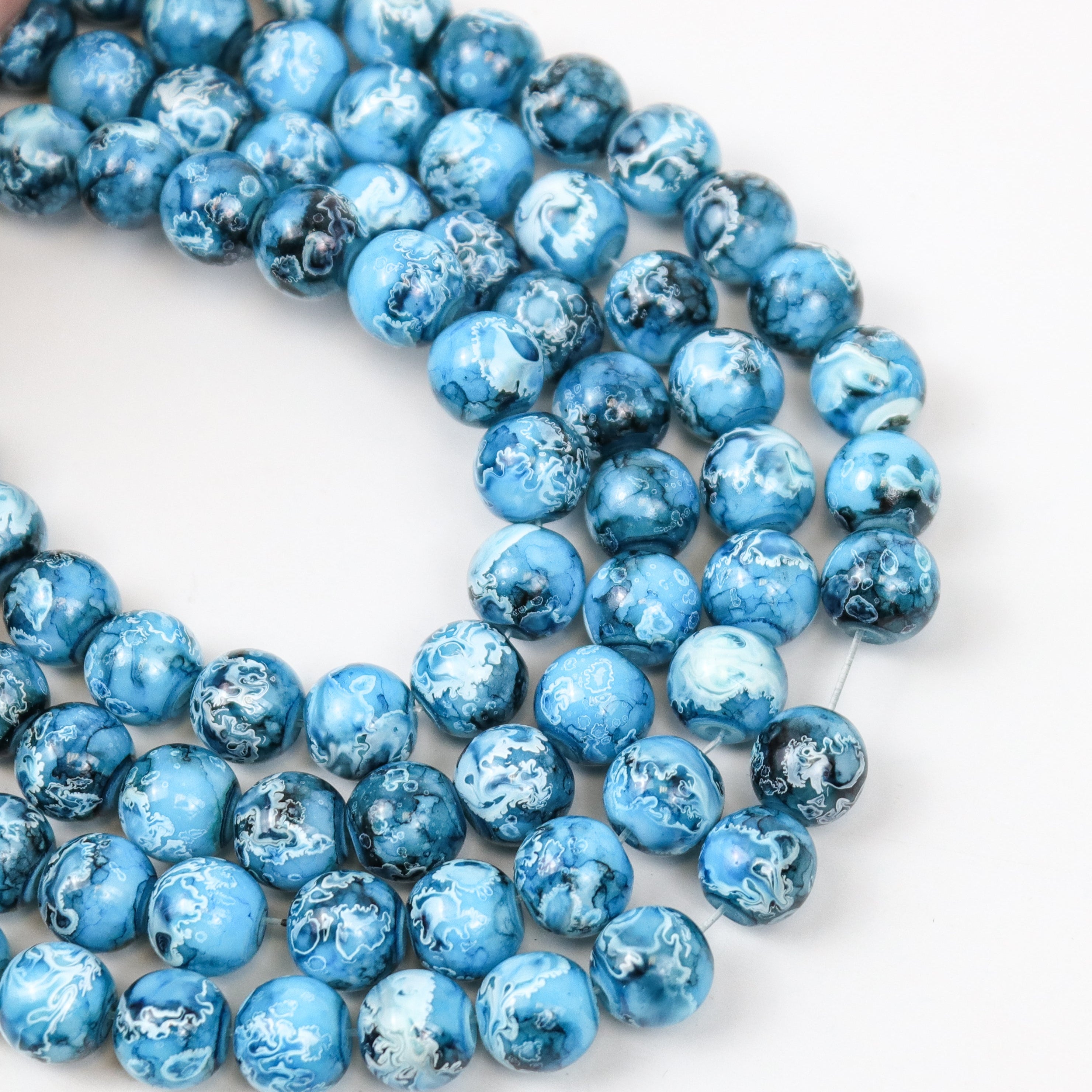 8mm Blue Turtle Shell Glass Bead Strand 30-Inch Loop $4.00