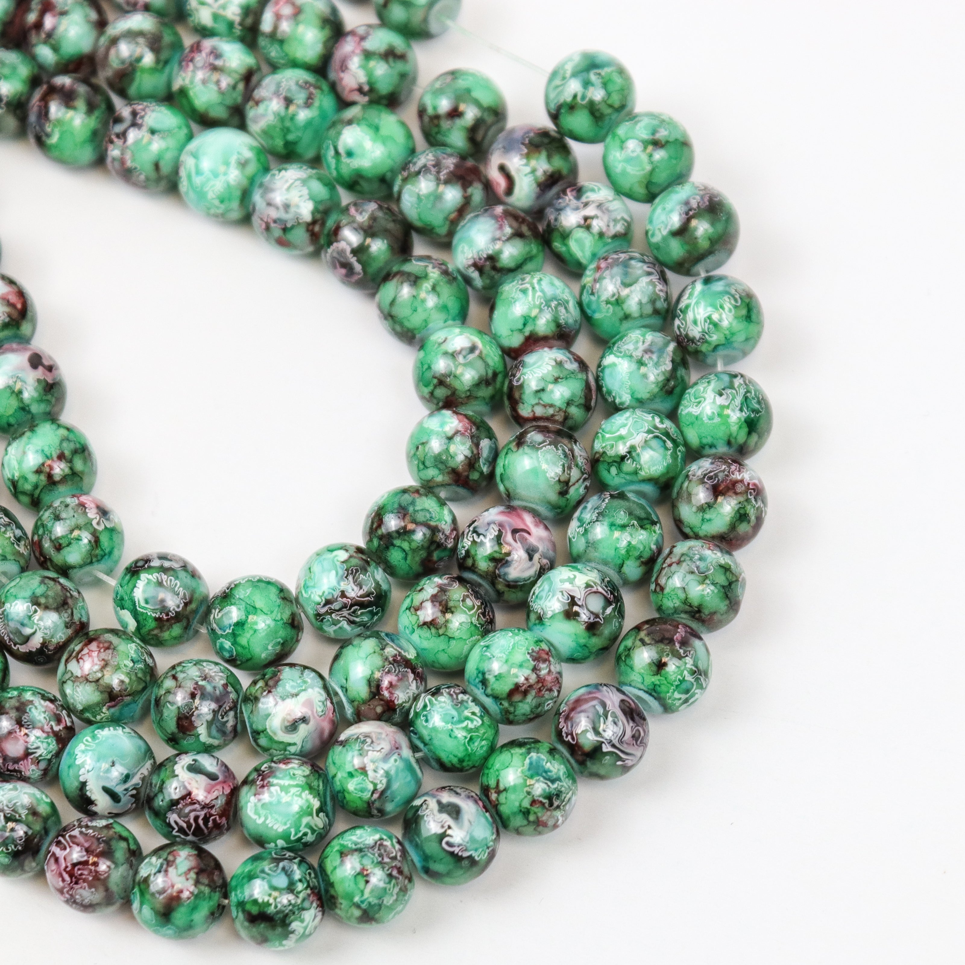 8mm Green Turtle Shell Glass Bead Strand 30-Inch Loop $4.00