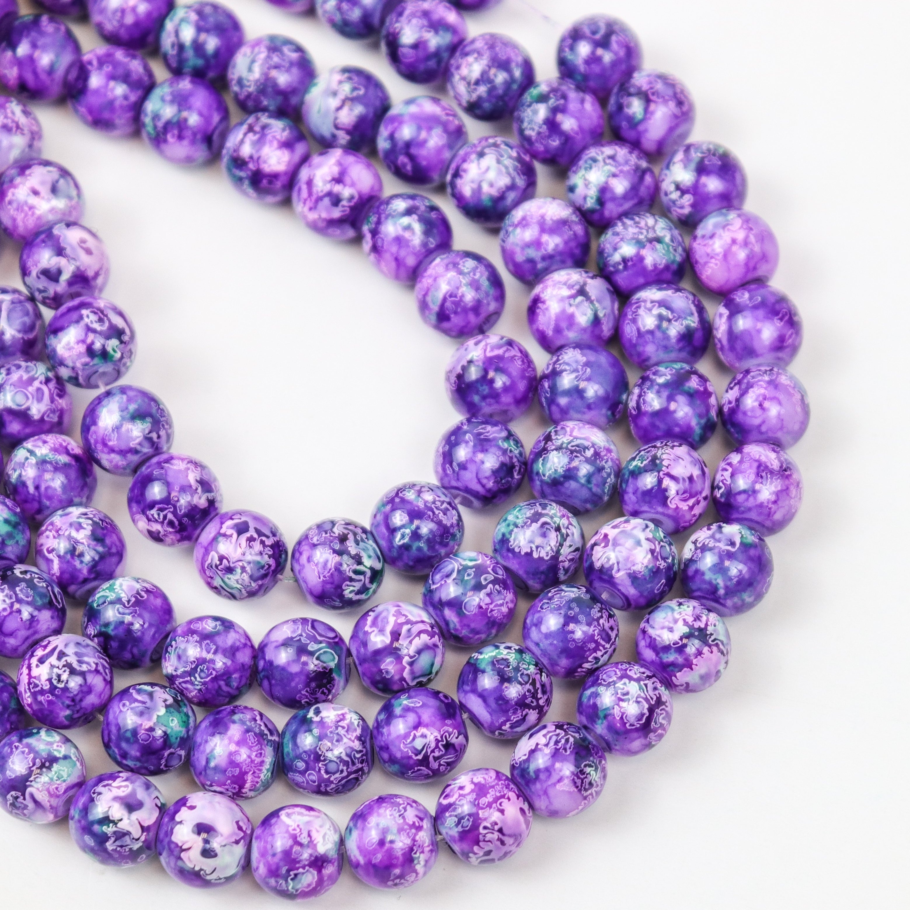 8mm Purple Turtle Shell Glass Bead Strand 30-Inch Loop $4.00