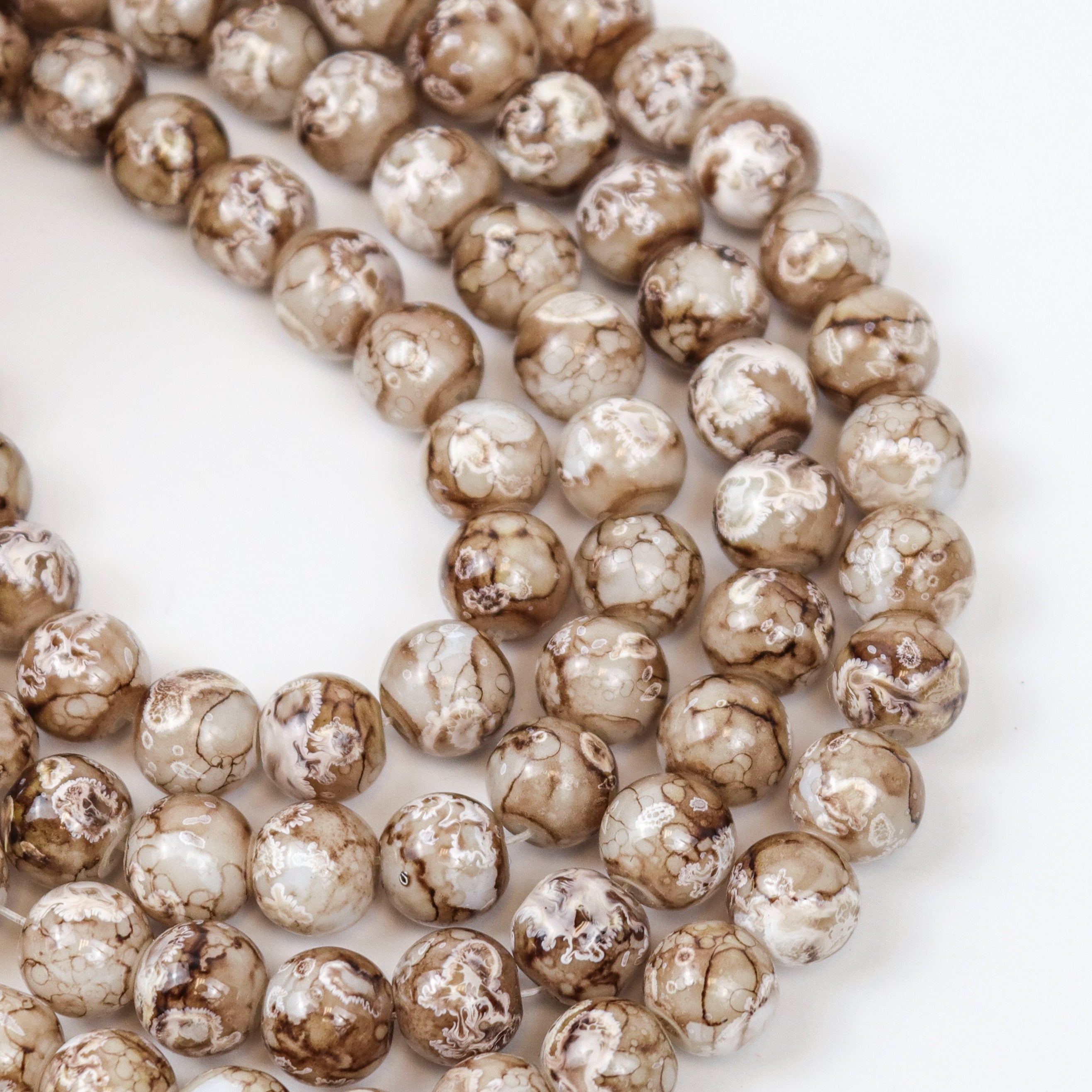8mm Light Brown Turtle Shell Glass Bead Strand 30-Inch Loop $4.00