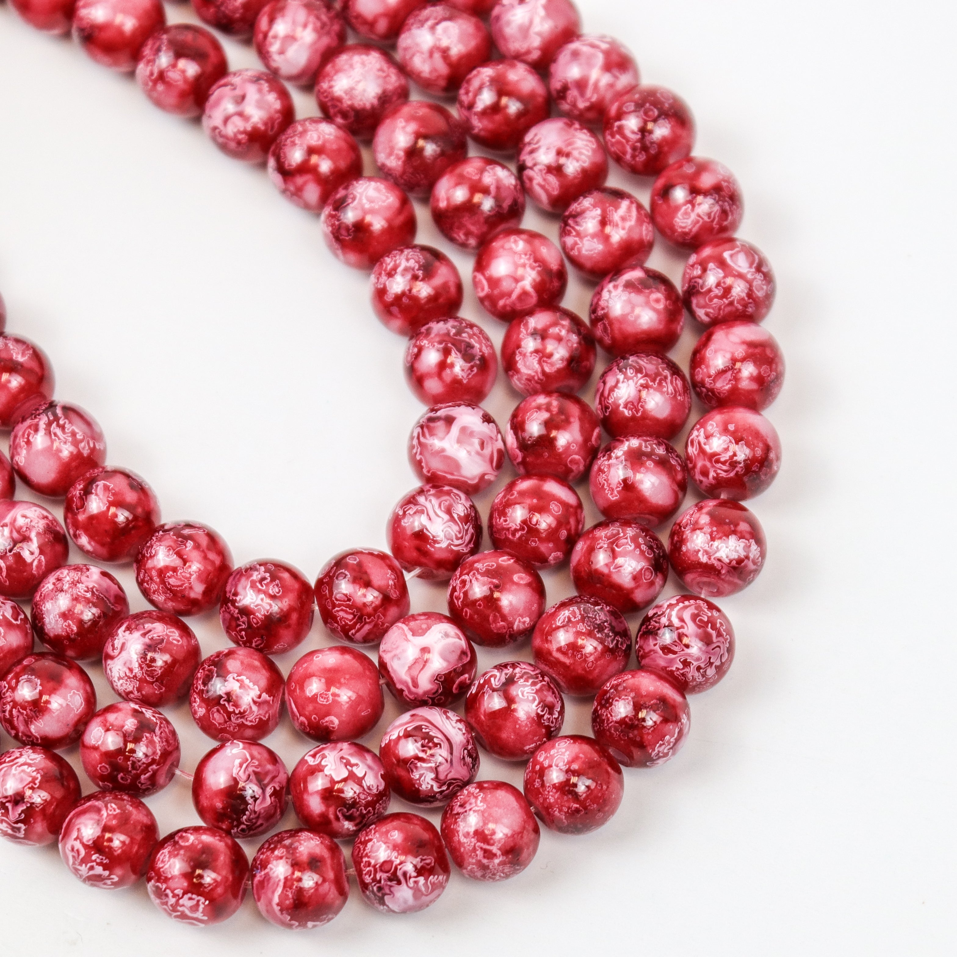 8mm Light Red Turtle Shell Glass Bead Strand 30-Inch Loop $4.00