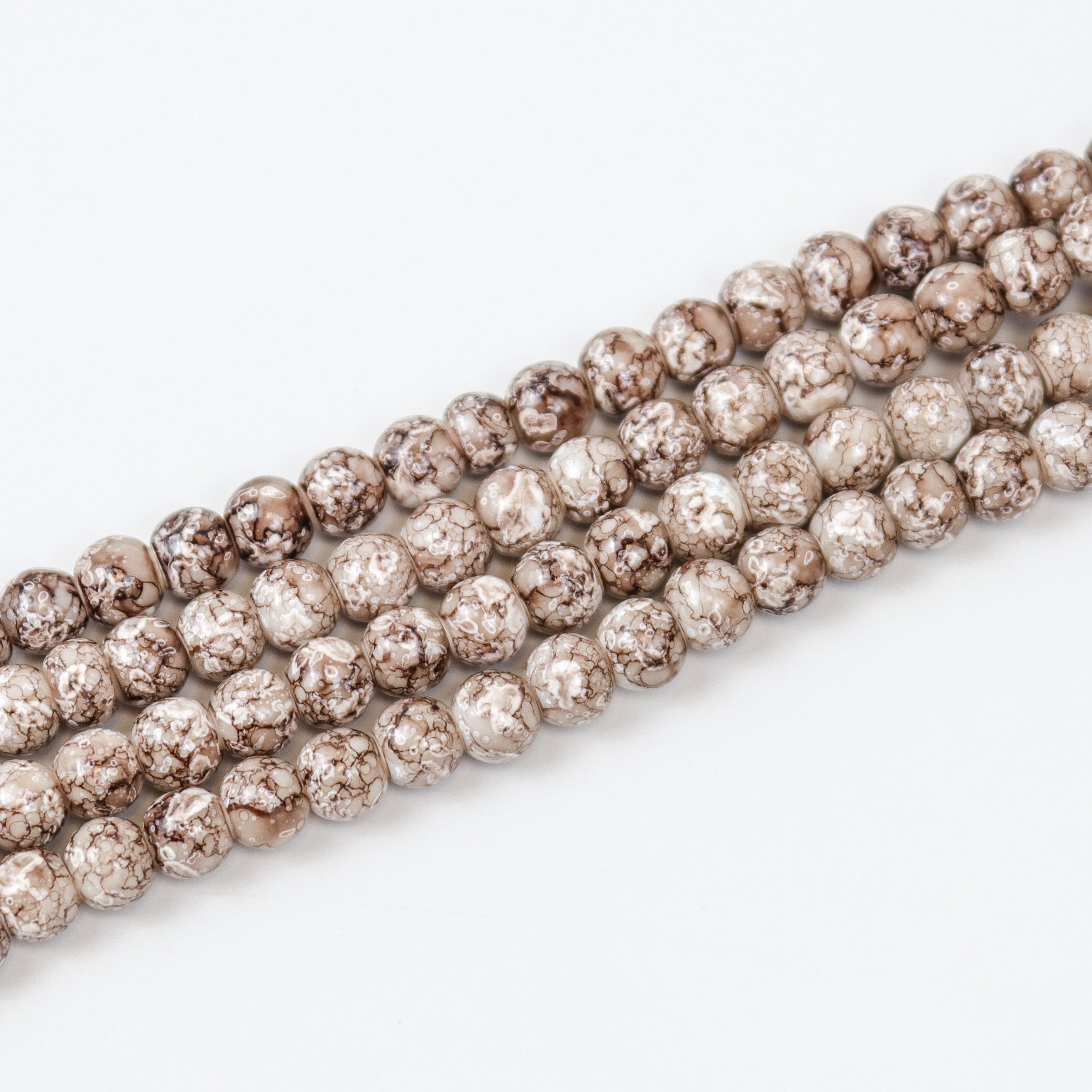 6mm Light Brown Turtle Shell Glass Bead Strand 32-Inch Loop $3.75