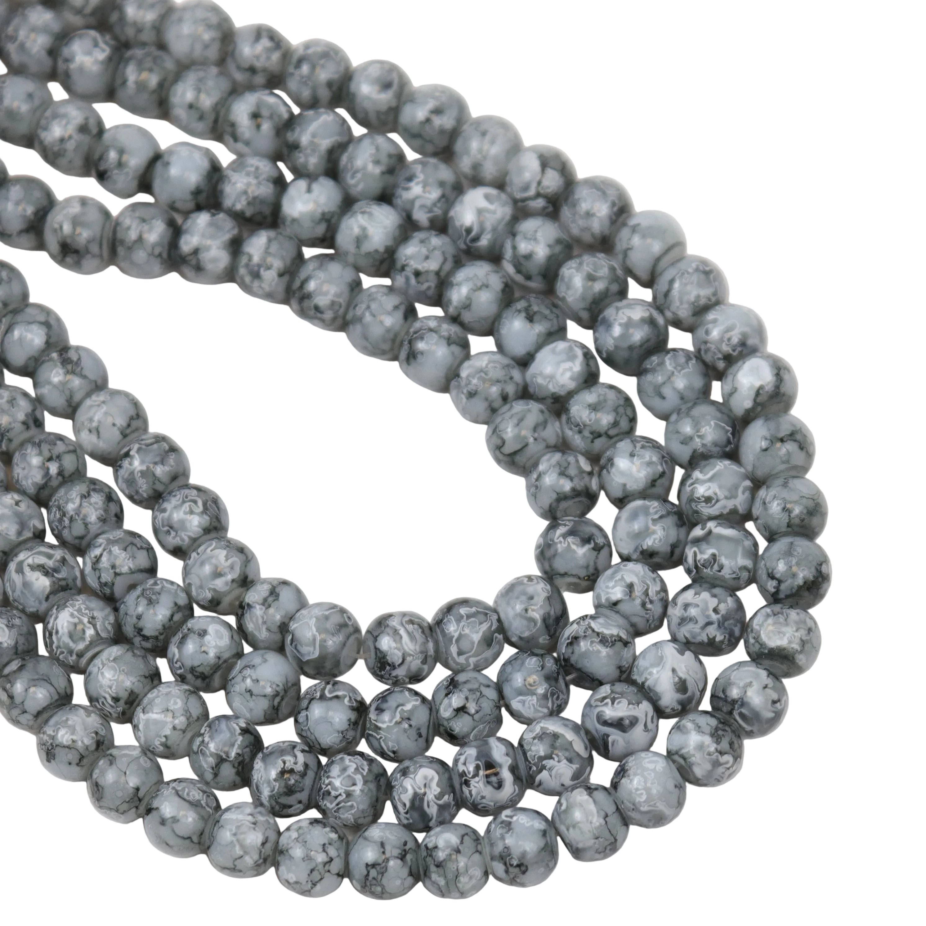 6mm Grey Turtle Shell Glass Bead Strand 32-Inch Loop $3.75