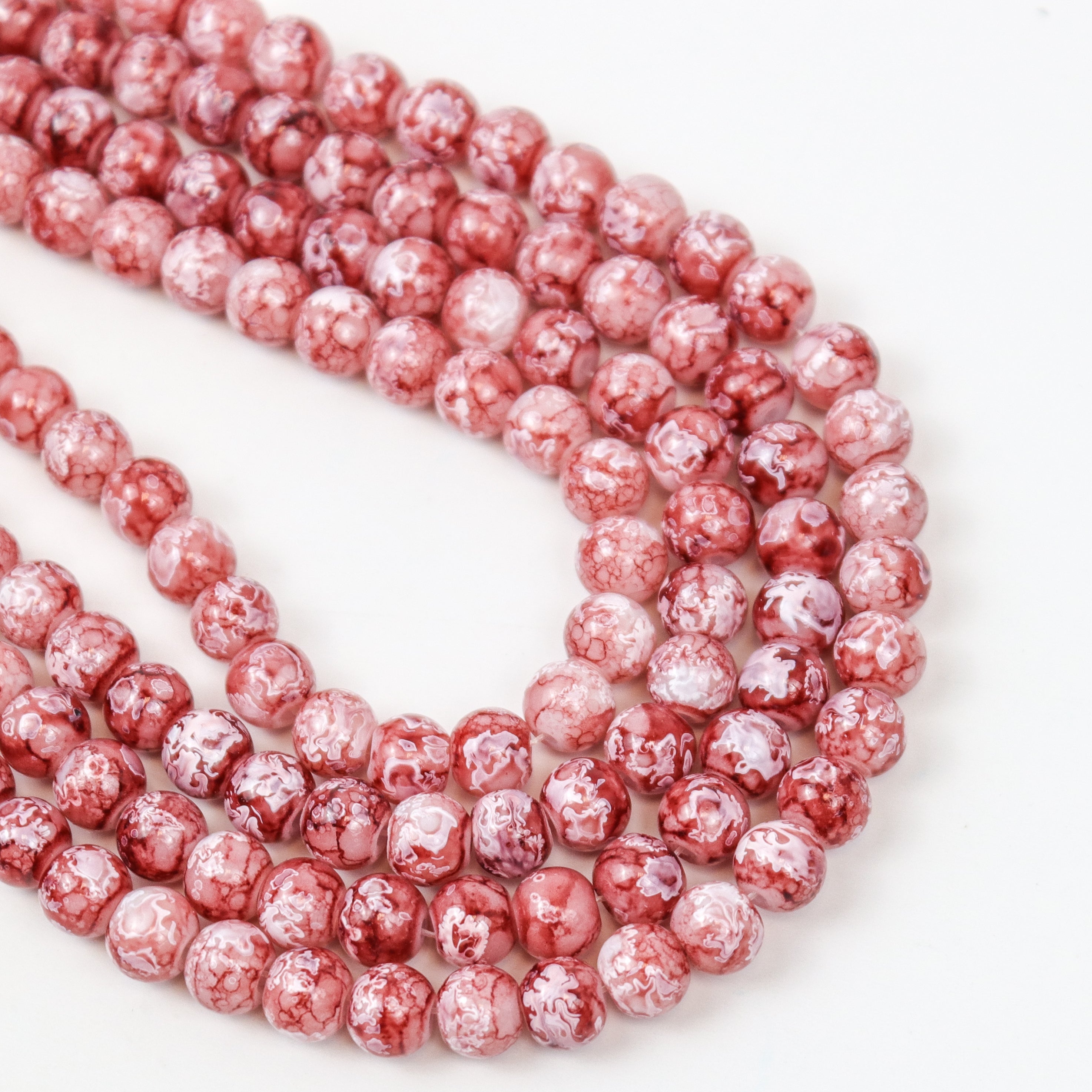 6mm Light Red Turtle Shell Glass Bead Strand 32-Inch Loop $3.75
