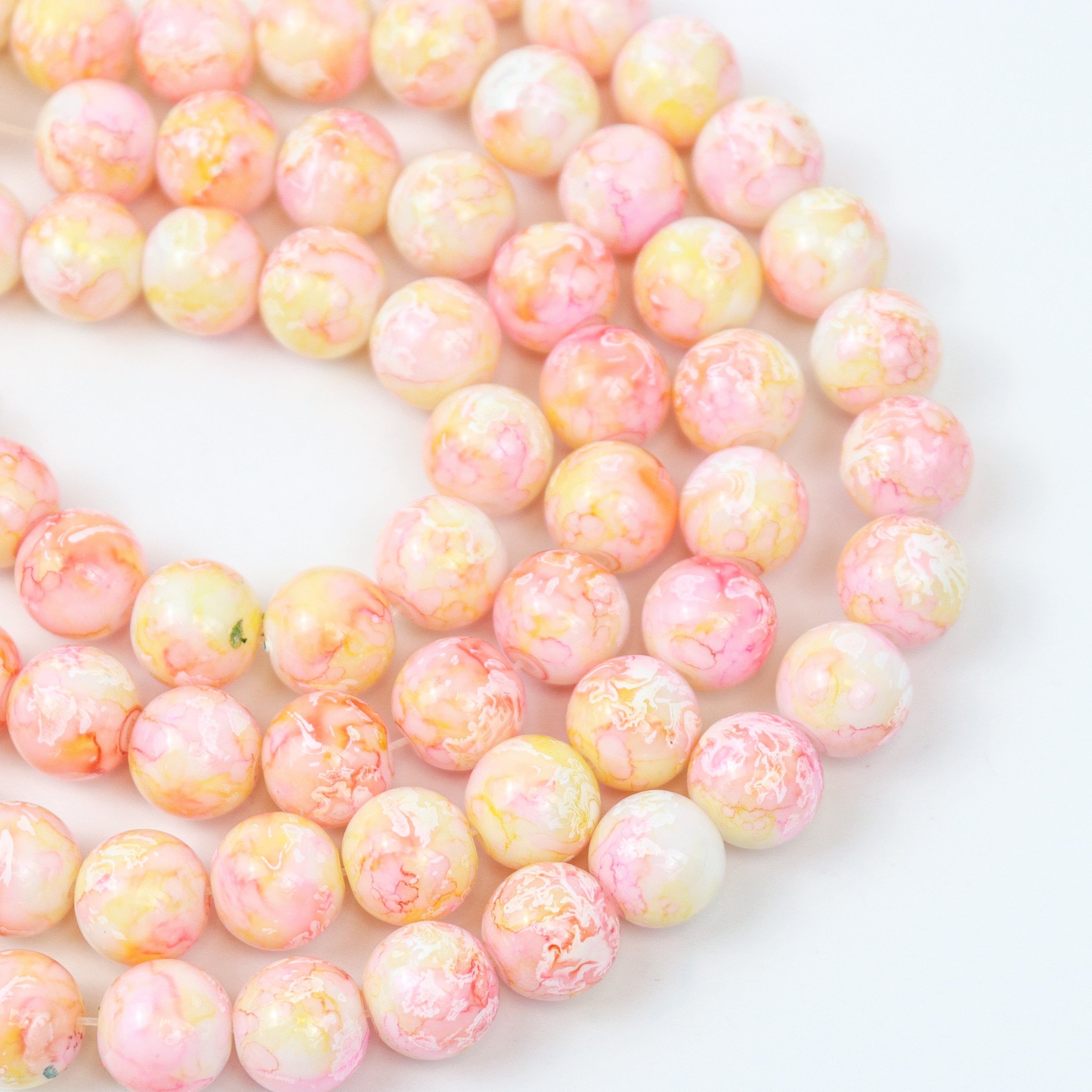 10mm Pink/Yellow Turtle Shell Glass Bead Strand 30-Inch Loop $5.00