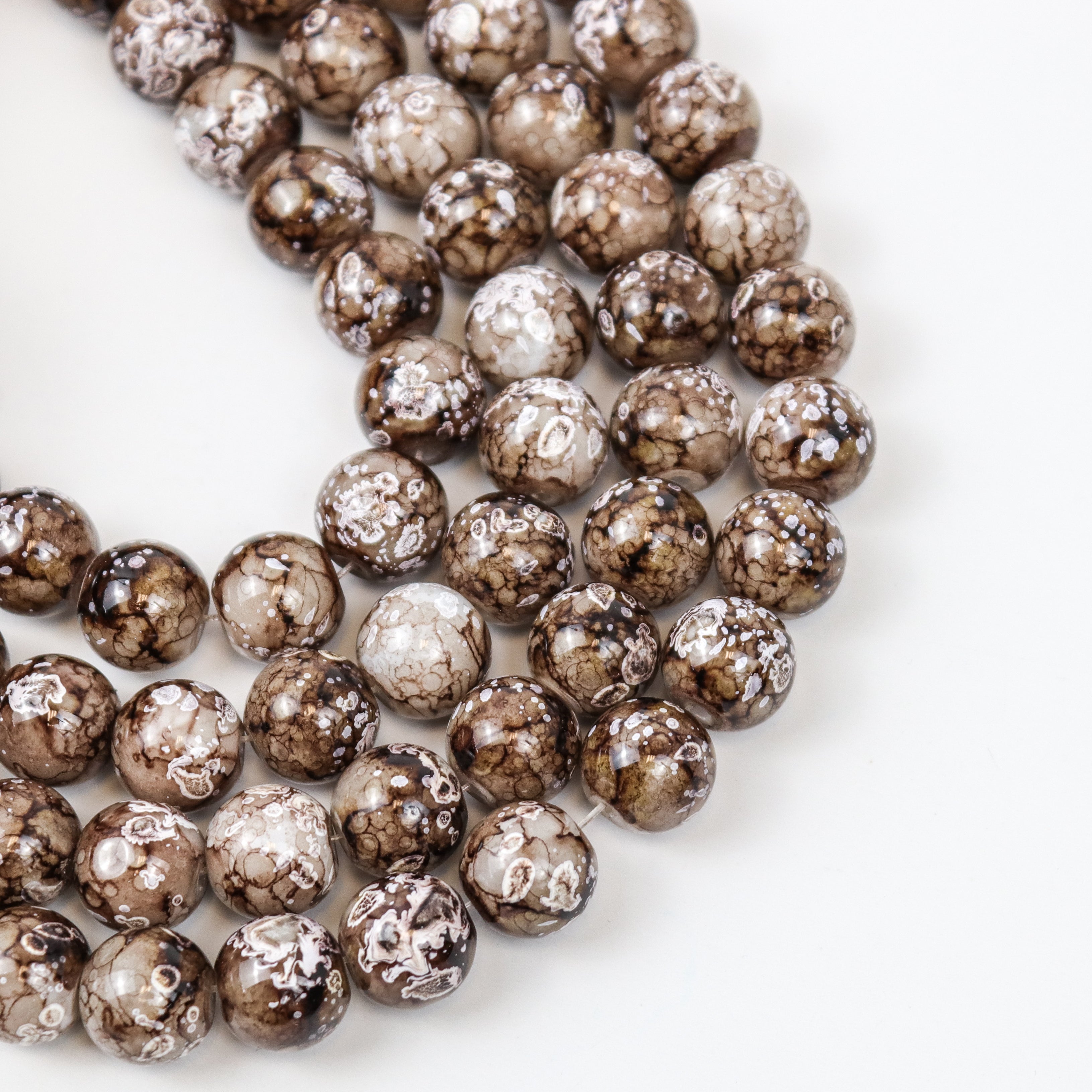 10mm Brown Turtle Shell Glass Bead Strand 30-Inch Loop $5.00