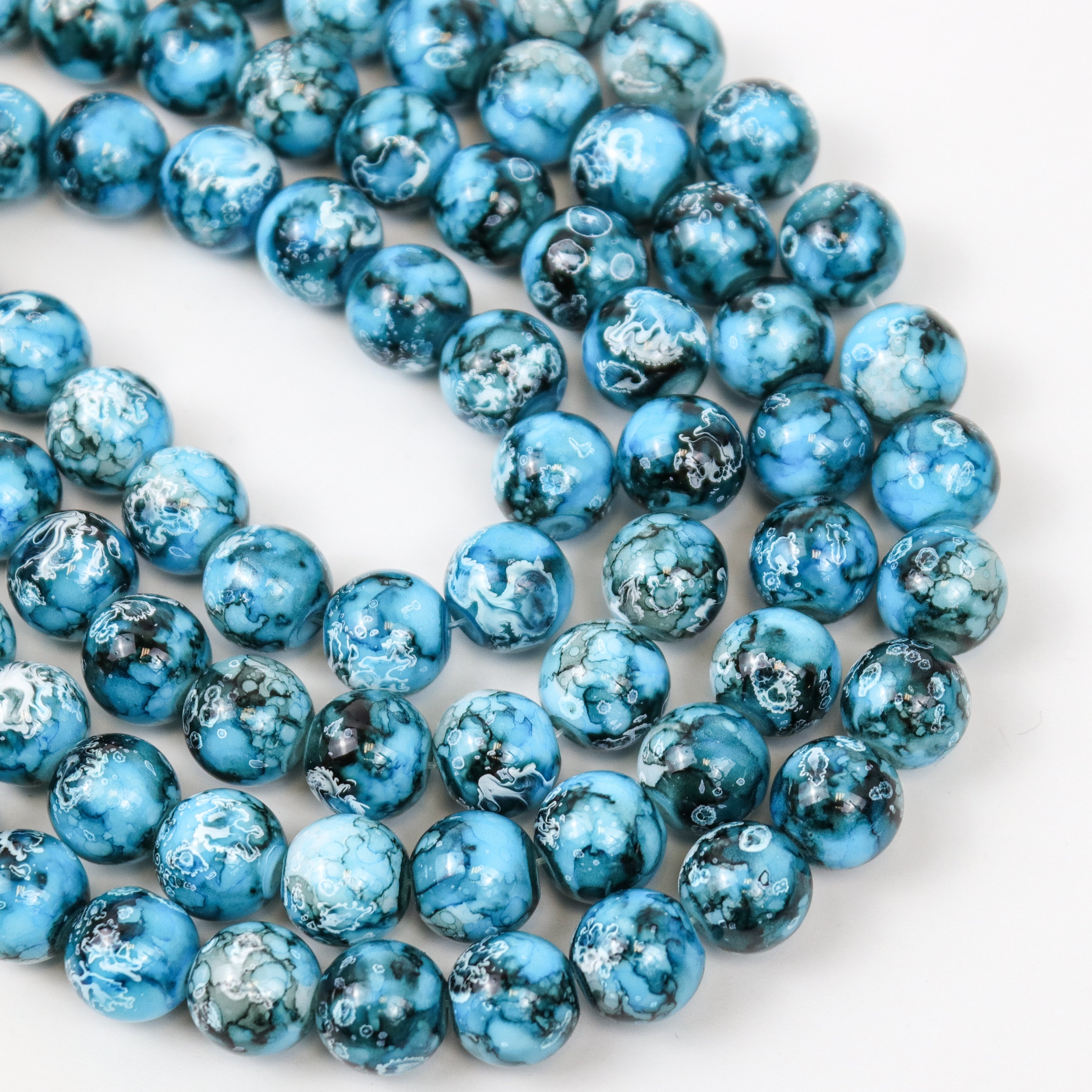 10mm Blue Turtle Shell Glass Bead Strand 30-Inch Loop $5.00