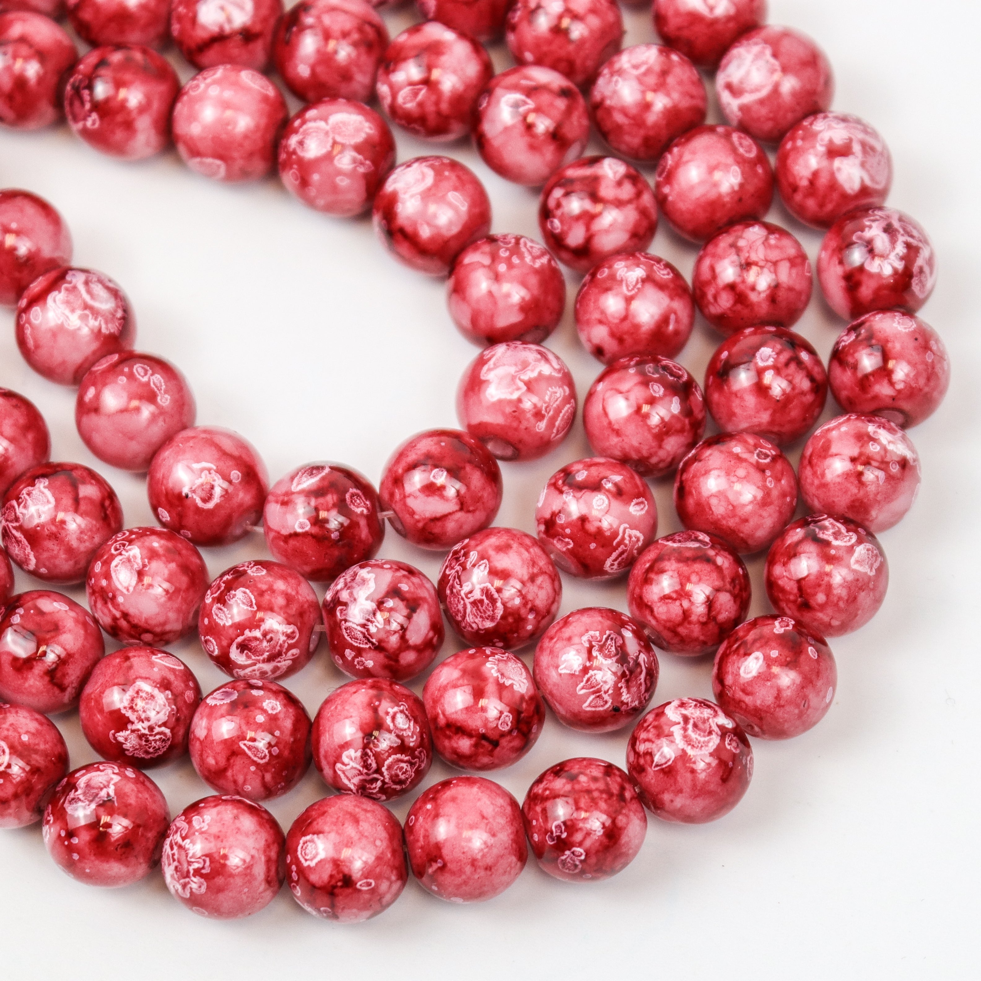 10mm Red Turtle Shell Glass Bead Strand 30-Inch Loop $5.00