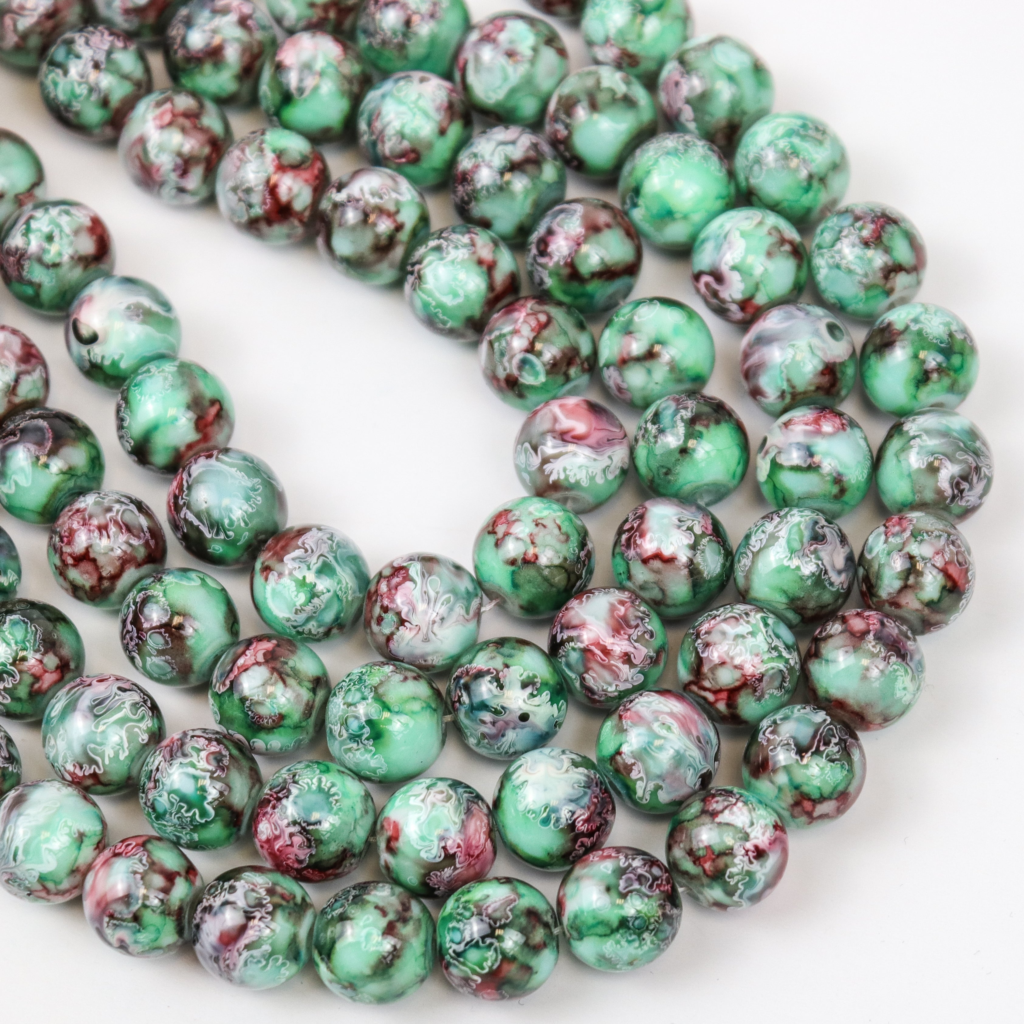 10mm Green Turtle Shell Glass Bead Strand 30-Inch Loop $5.00
