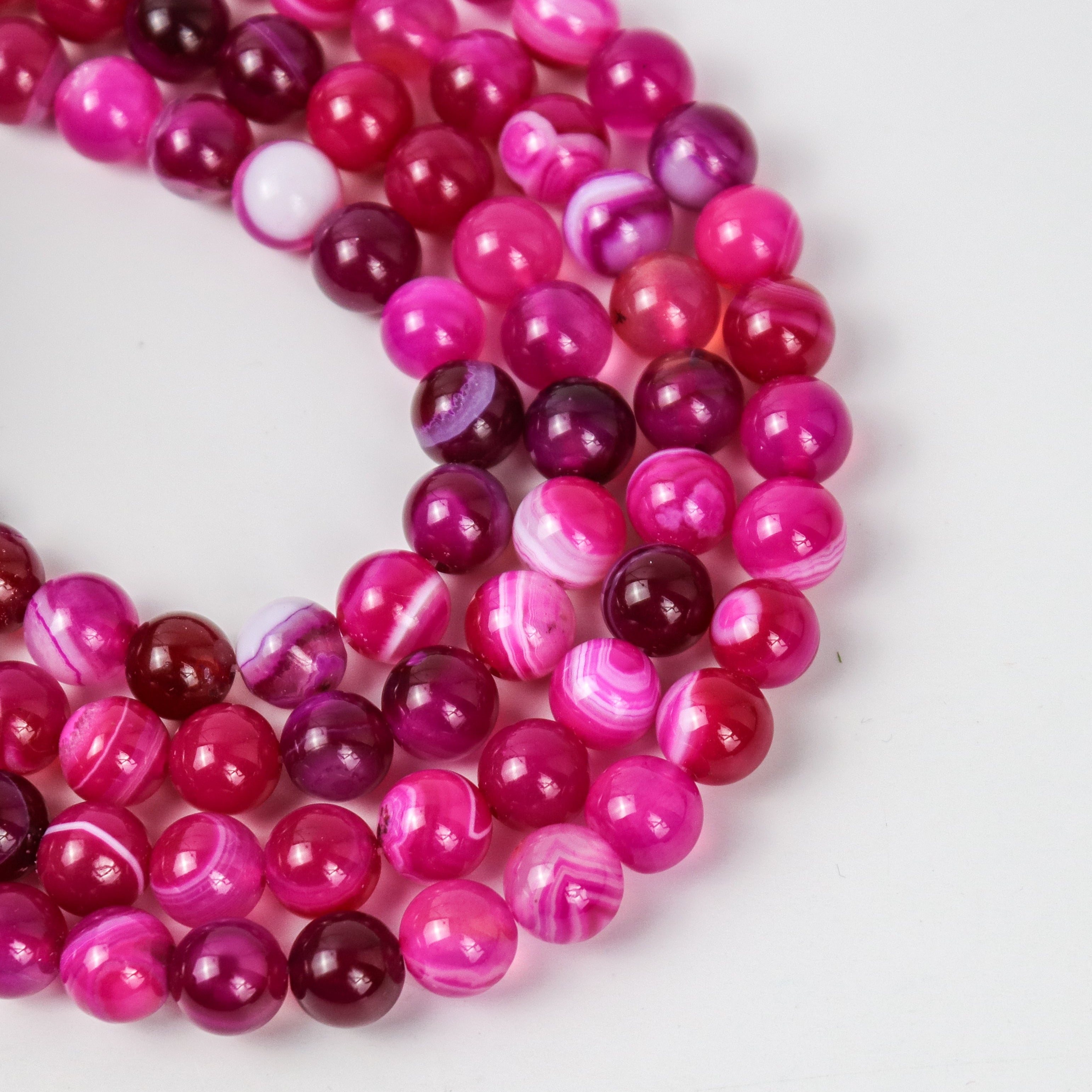 8mm Fushcia Dyed Banded Agate Bead Strand $7.50
