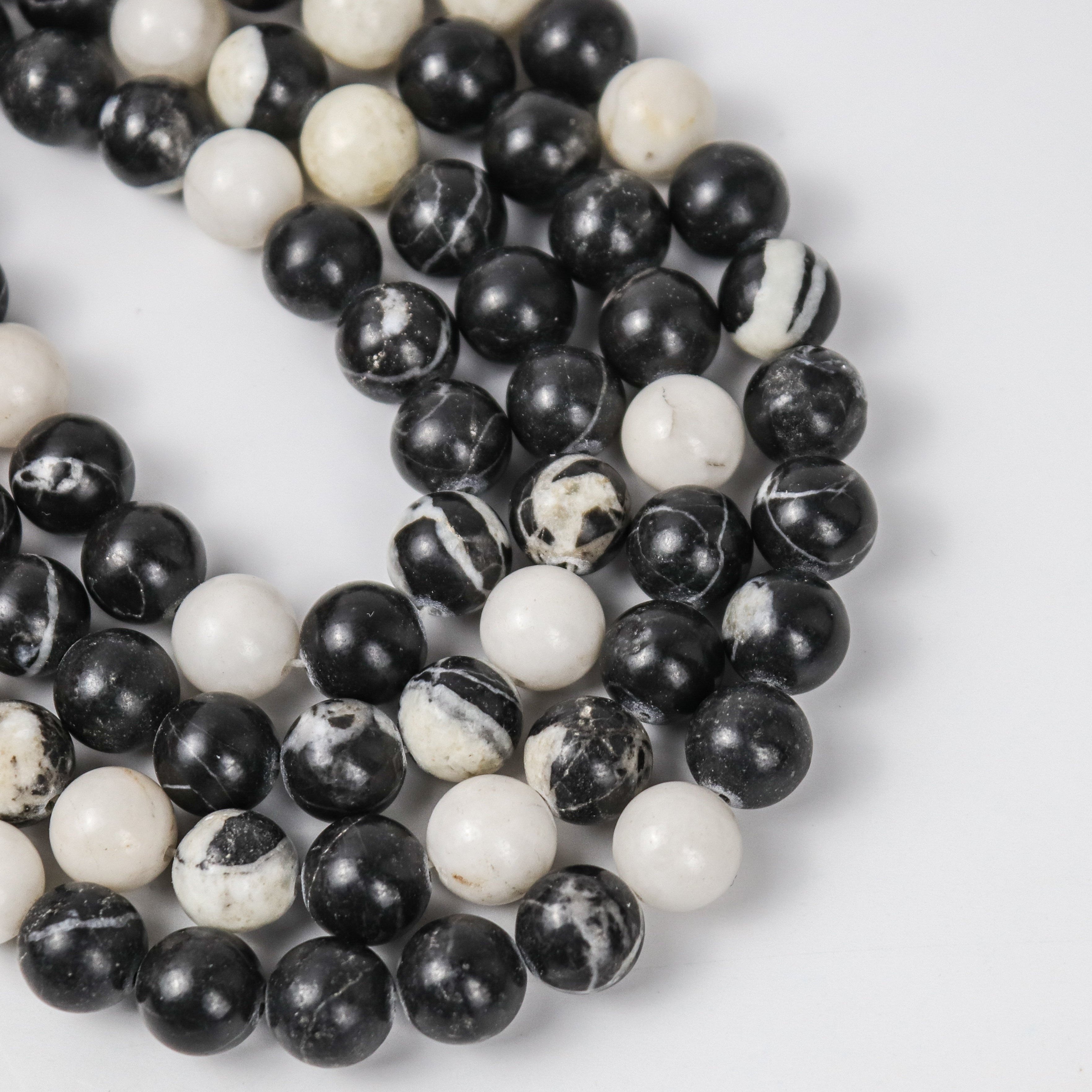 10mm Black And White Zebra Jasper Bead Strand