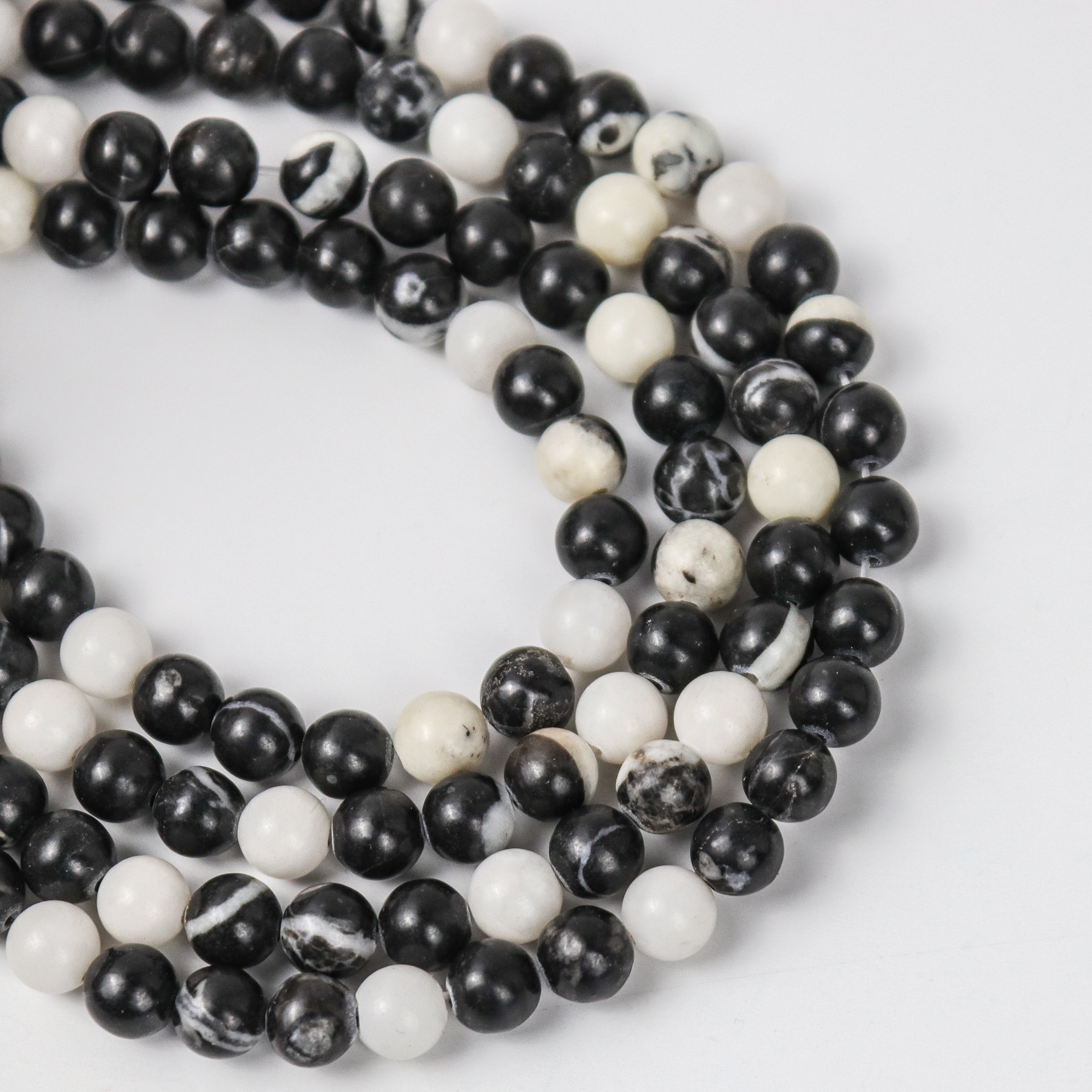 6mm Black and White Zebra Jasper Bead Strand