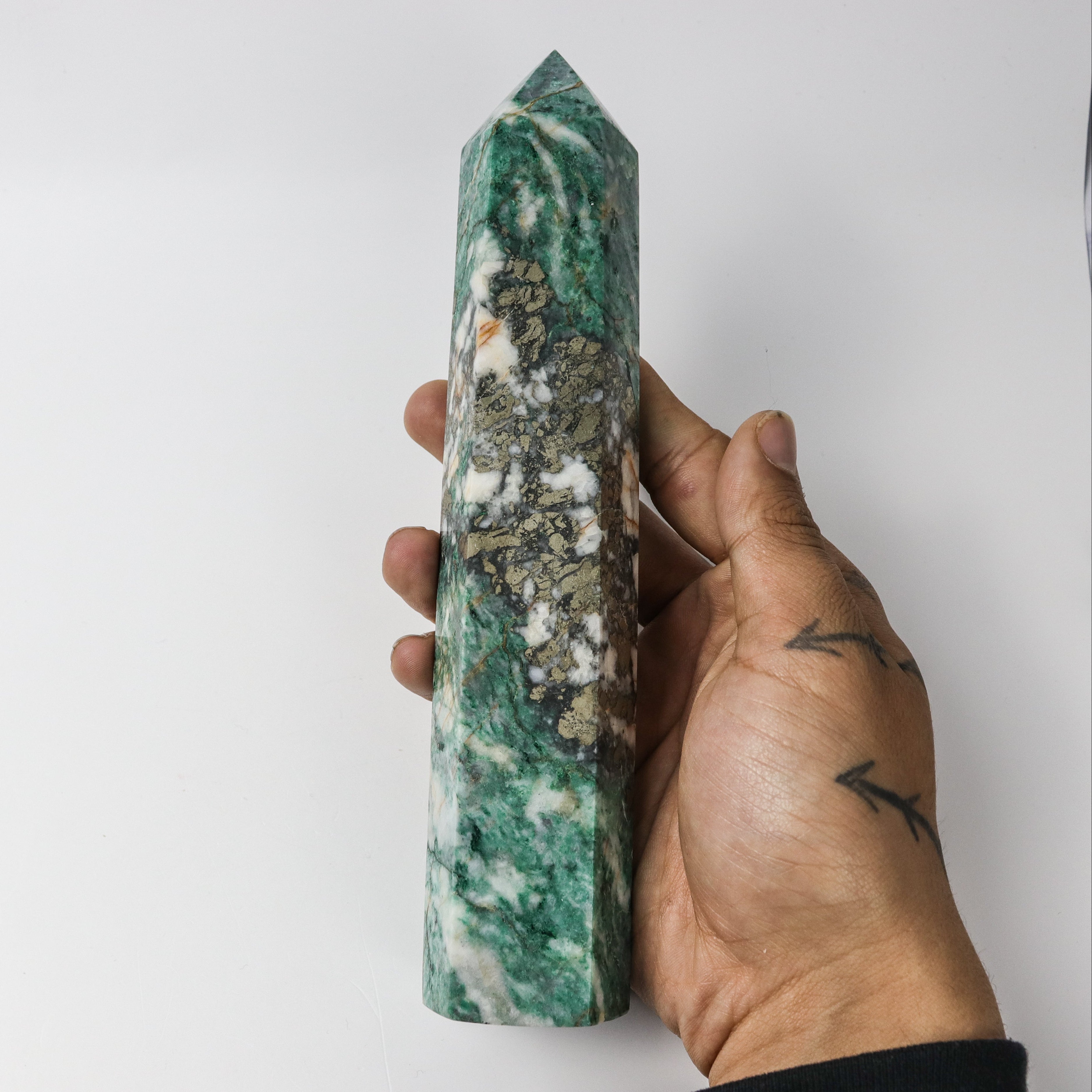 8.5 Inch Pyrite in Fuchsite Tower $75