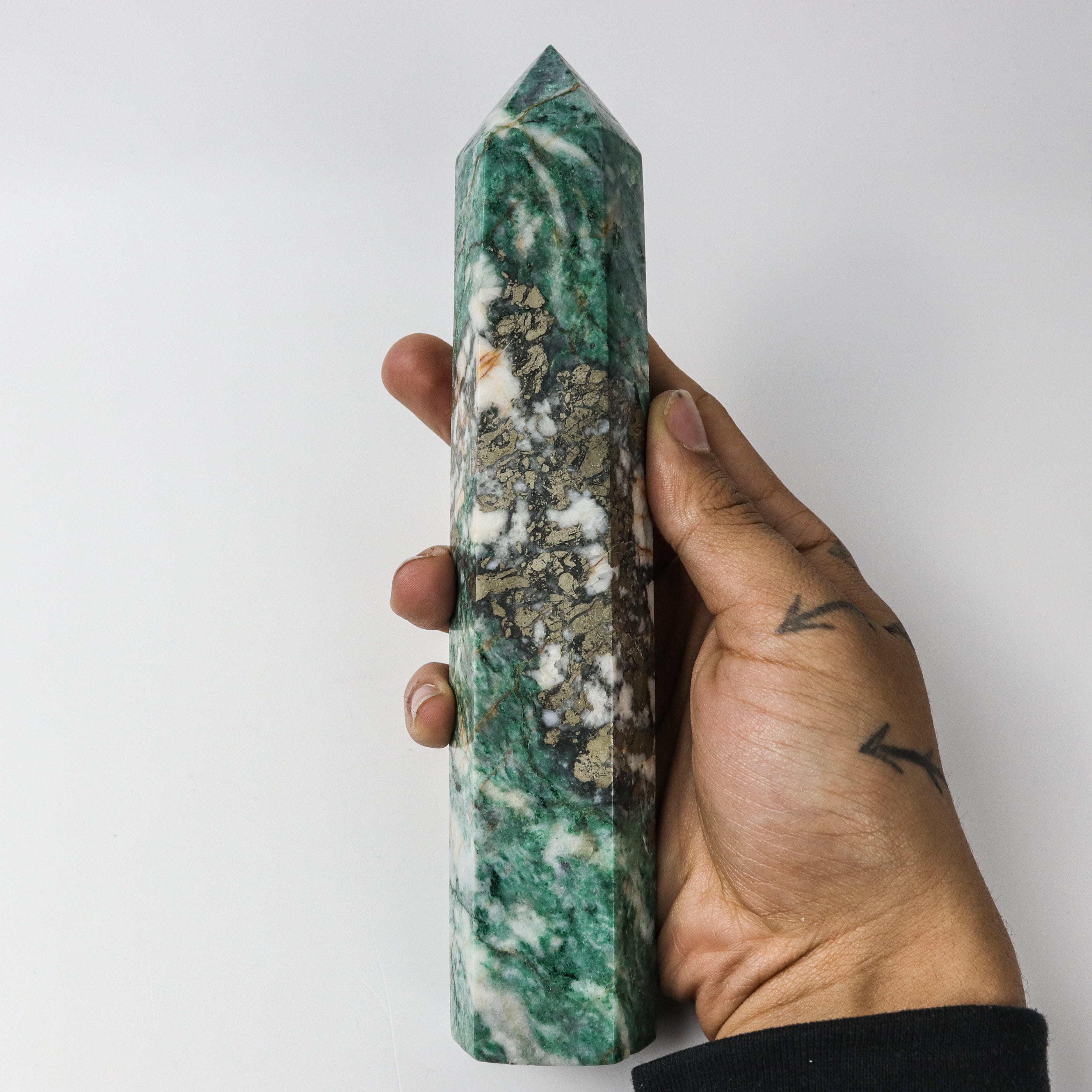 8.5 Inch Pyrite in Fuchsite Tower $85