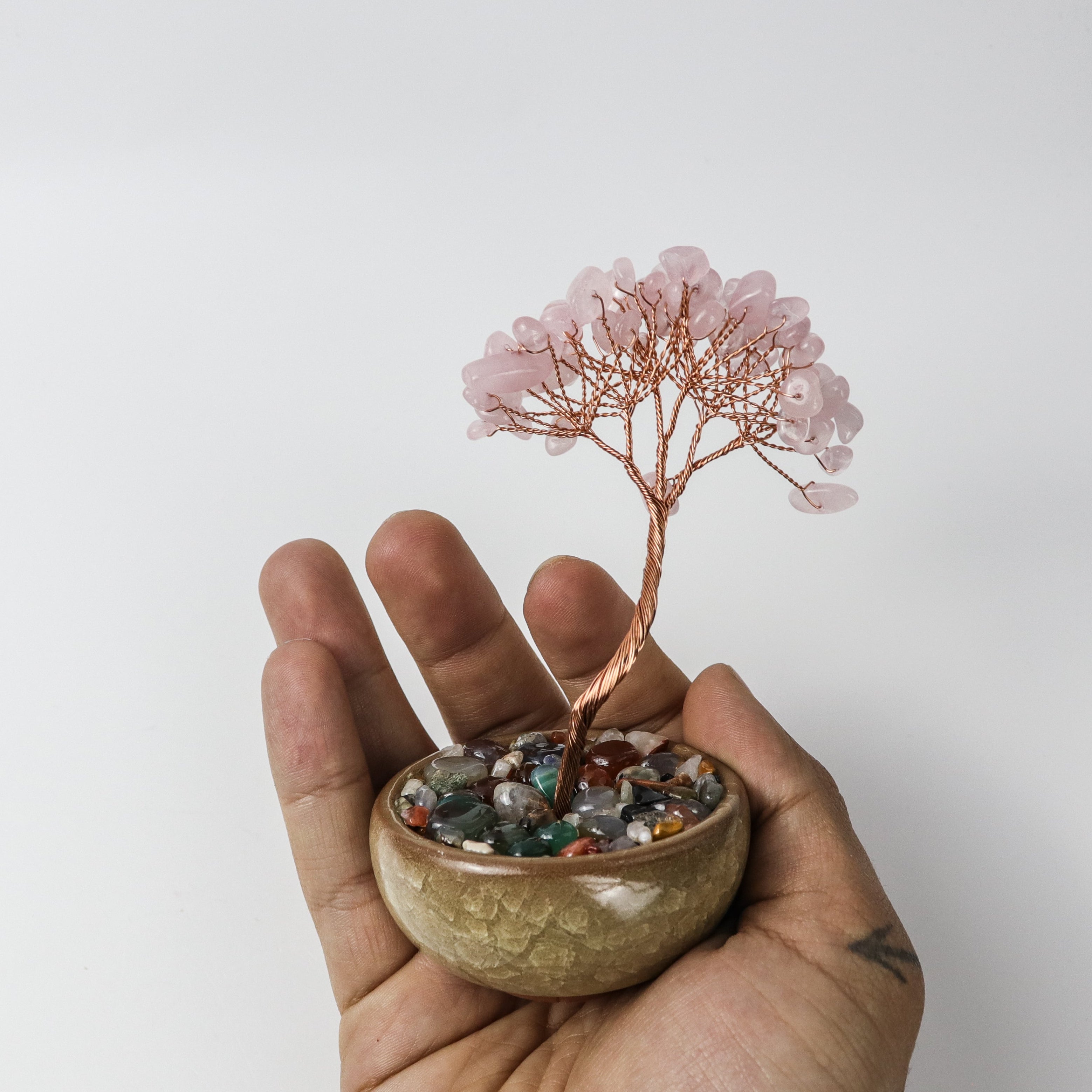 4 Inch Rose Quartz Gem Chip Tree $17