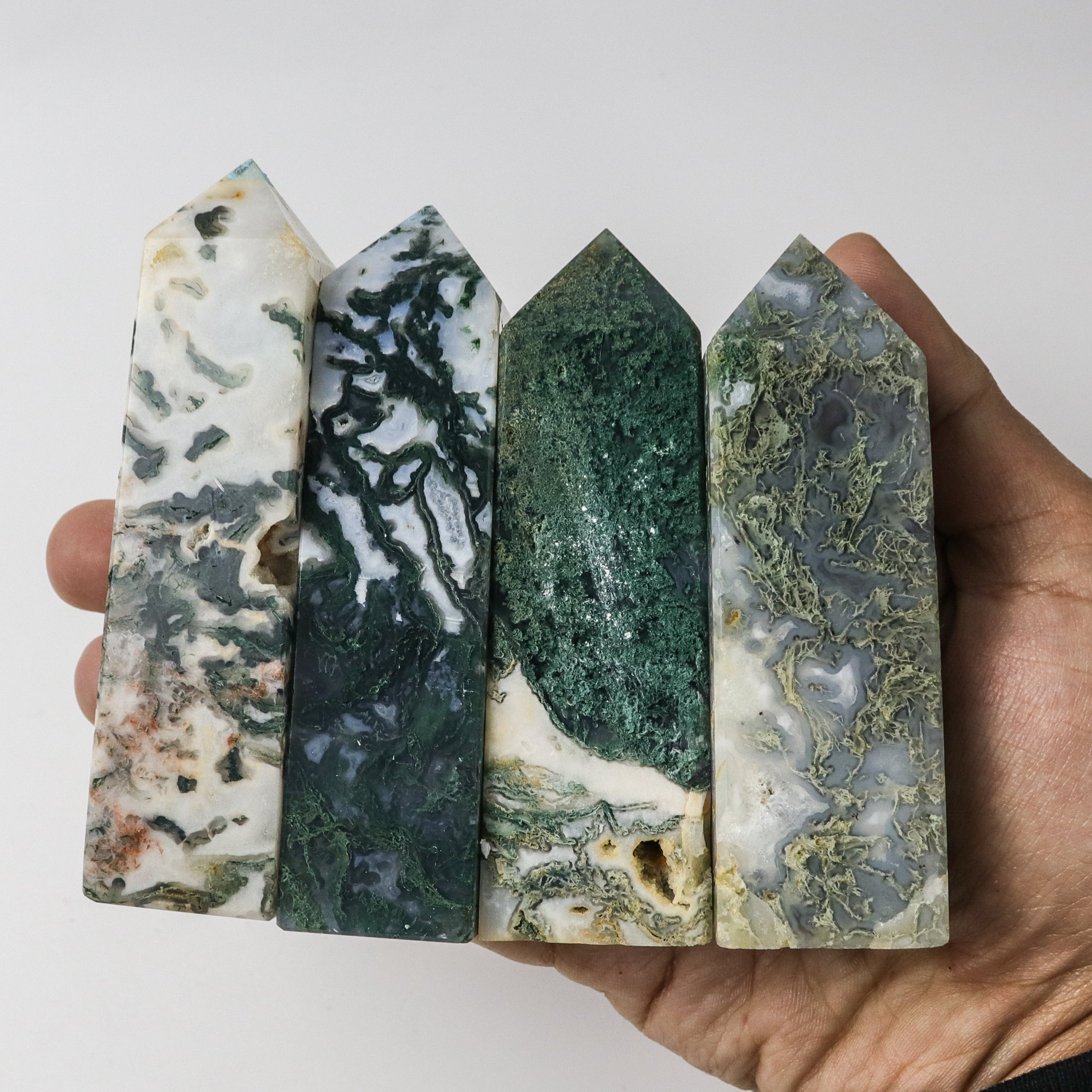 4-4.5 Inch Moss Agate Tower $10