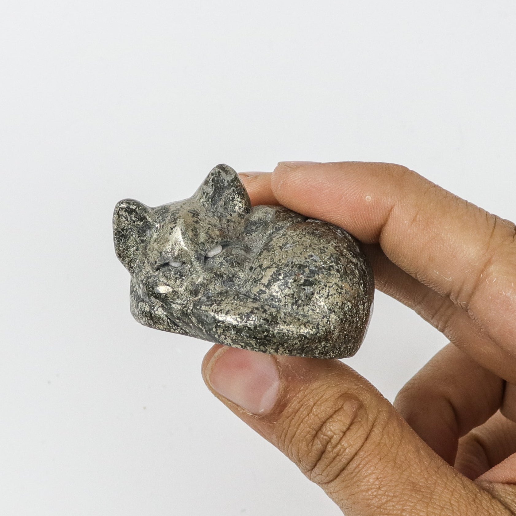 1.5 Inch Pyrite Sleeping Cat Carving $13