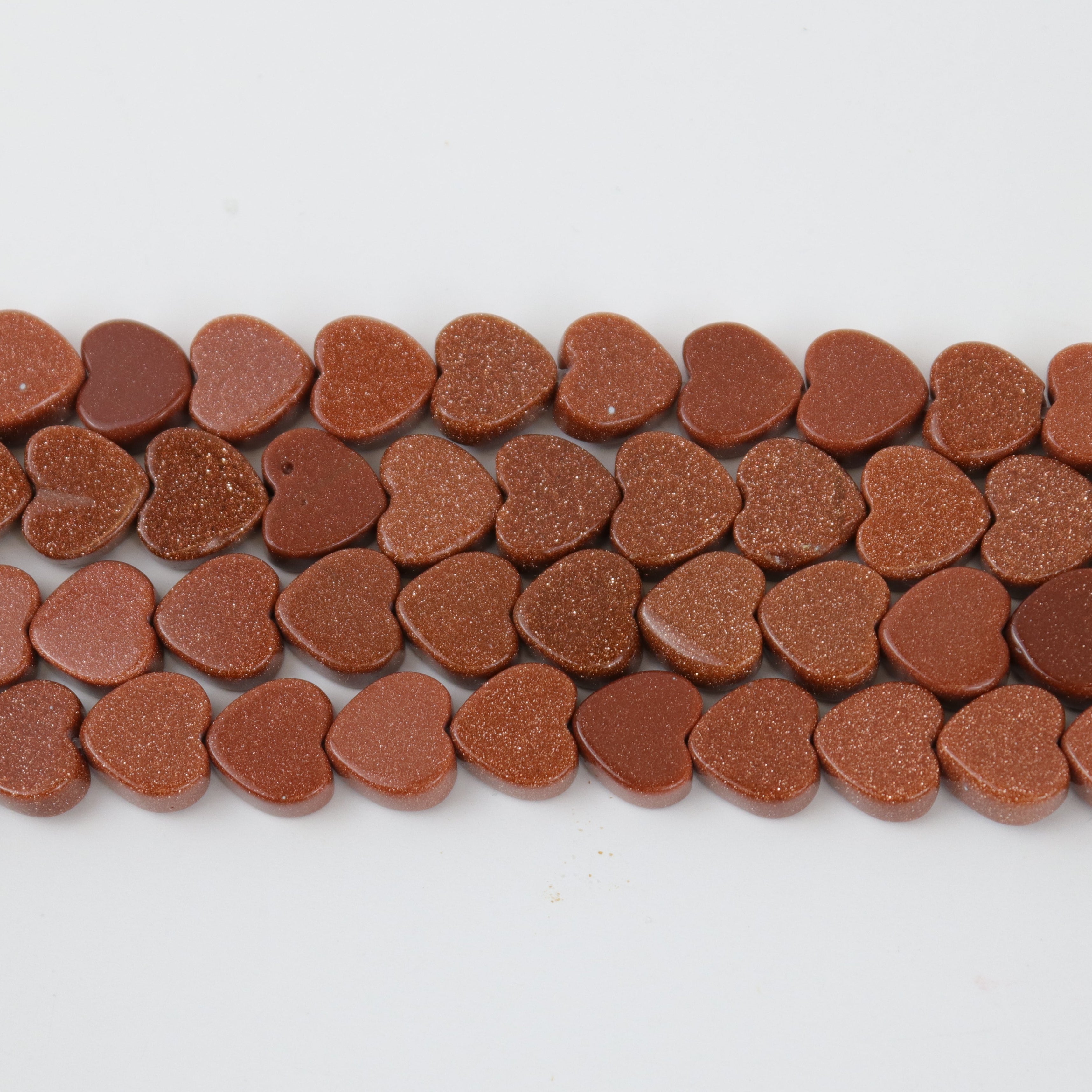 10mm Copper Goldstone Flat Heart Bead Half Strand $6.25