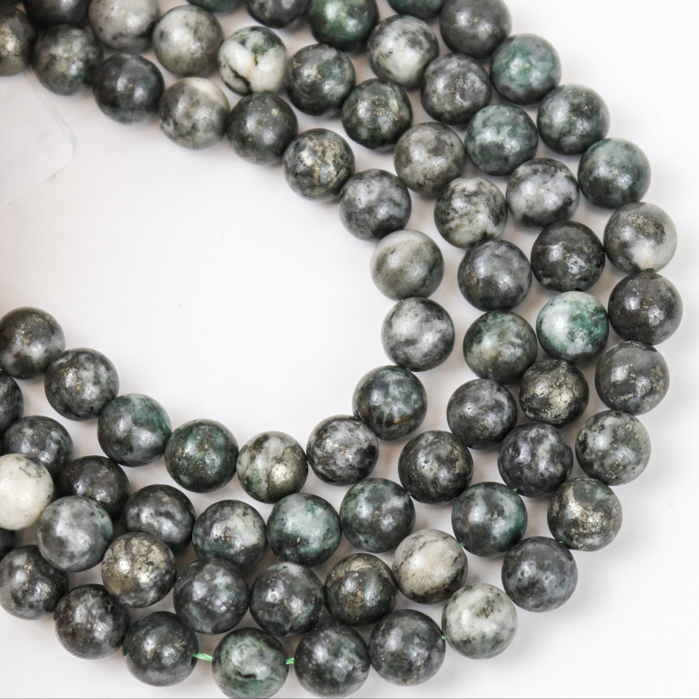 6mm Dioptase W Quartz/Pyrite Bead Half Strand $5.75