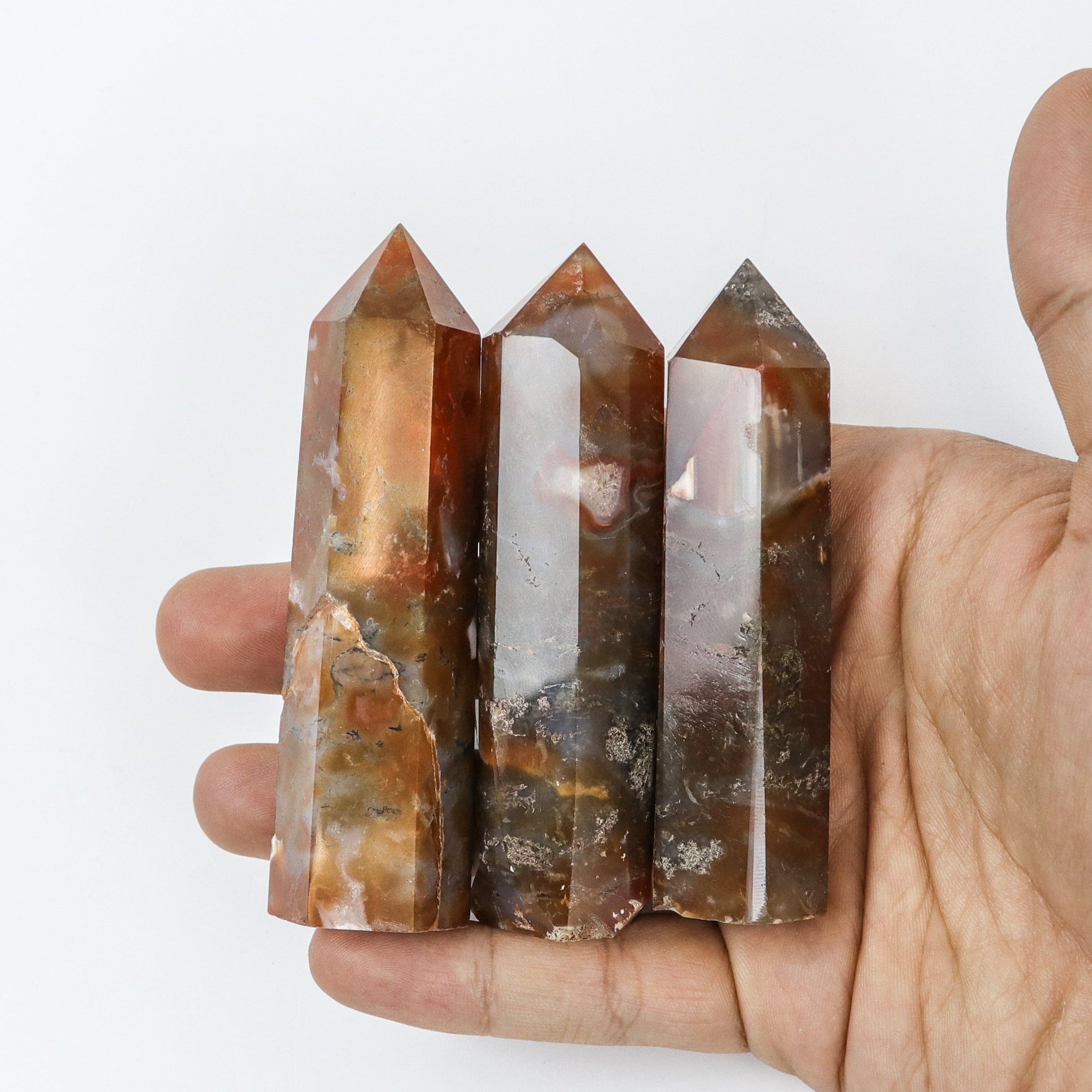 3.5 Inch Fire Moss Agate Tower $6