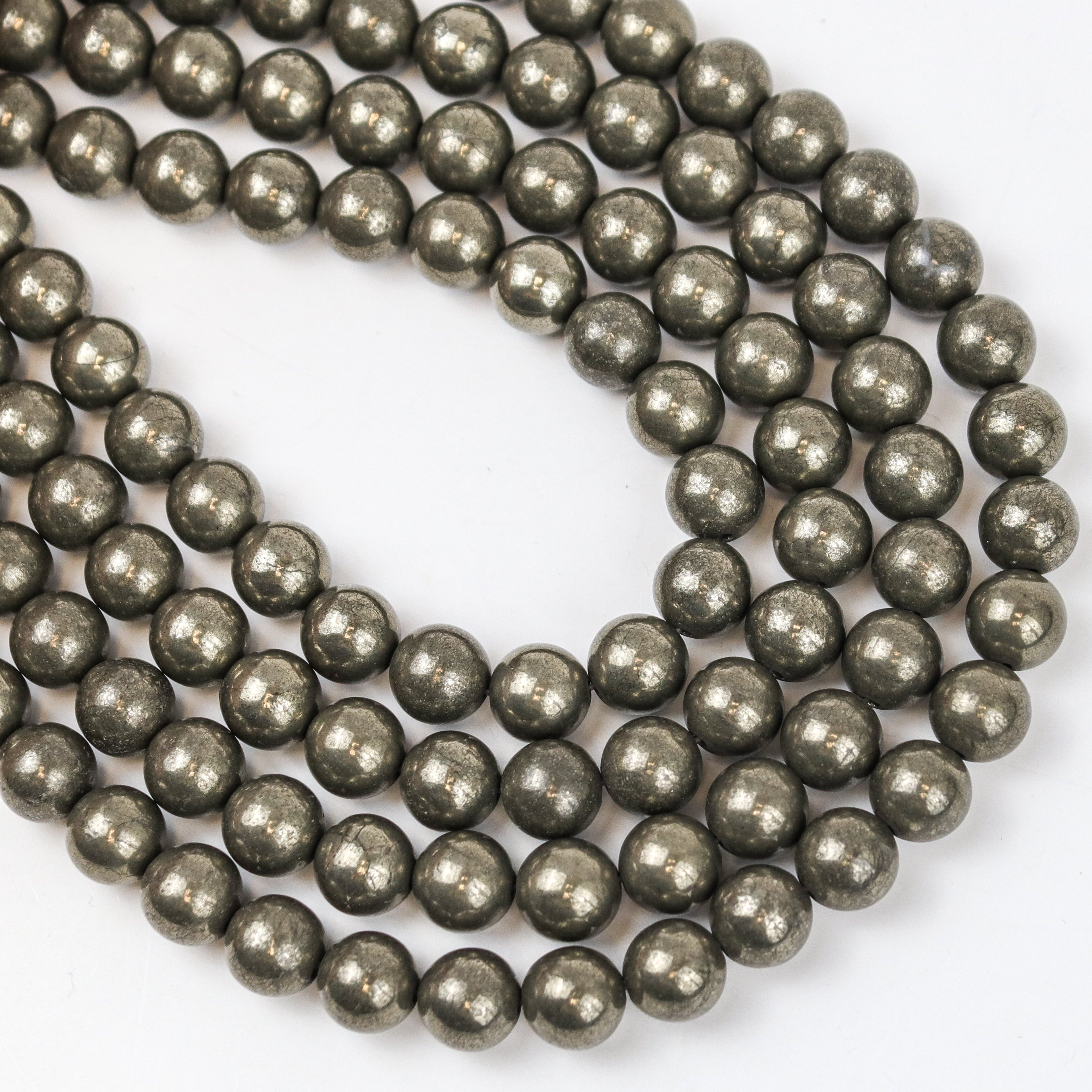 8mm Pyrite Bead Strand $11.50