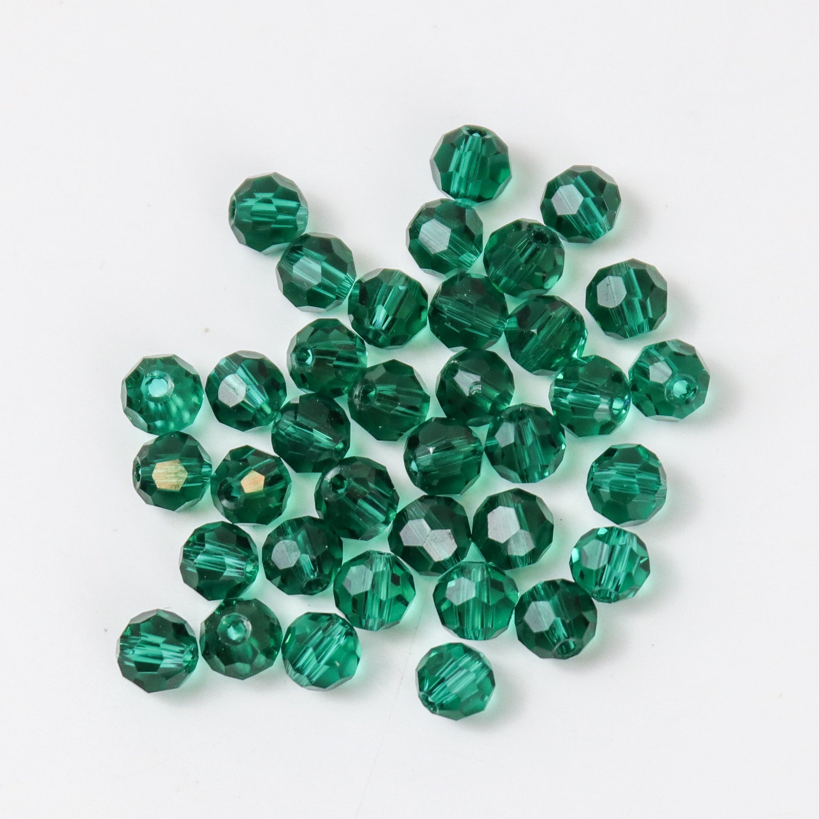 6mm Emerald Green Faceted Round Crystal 8-Inch Bead Strand $3.00