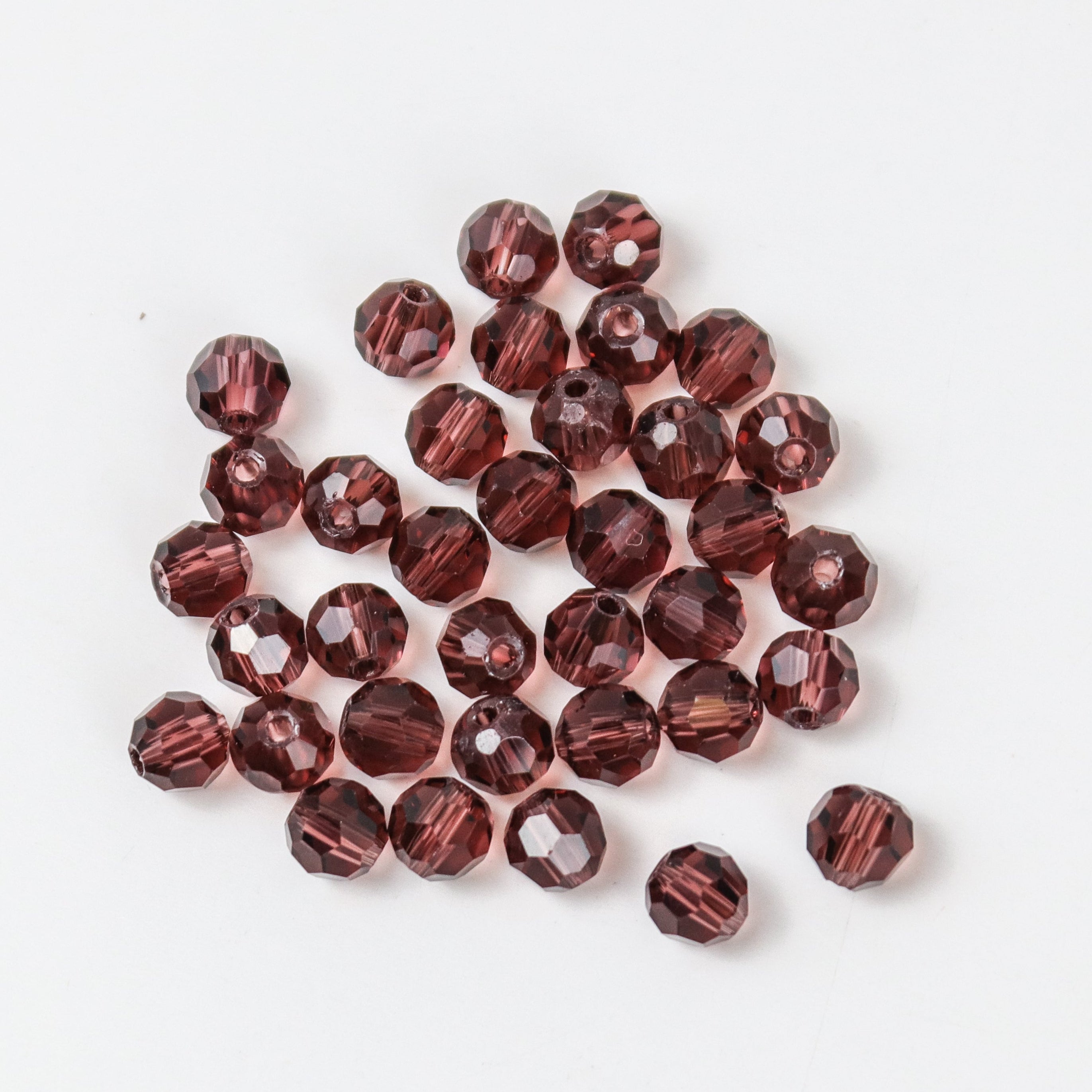 6mm Wine Red Faceted Round Crystal 8-Inch Bead Strand $3.00