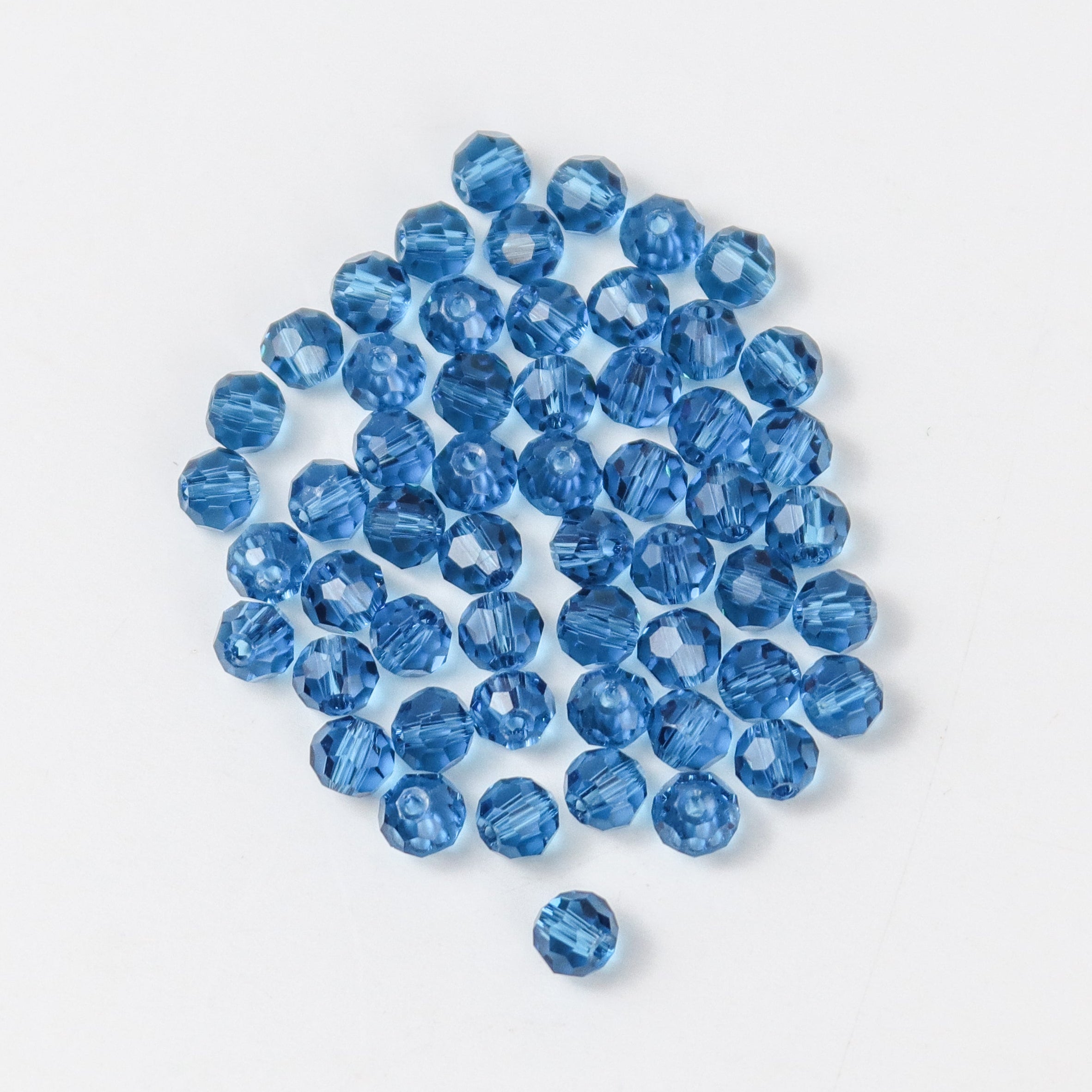 4mm Ocean Blue Faceted Crystal Round Bead 8-Inch Strand $2.00