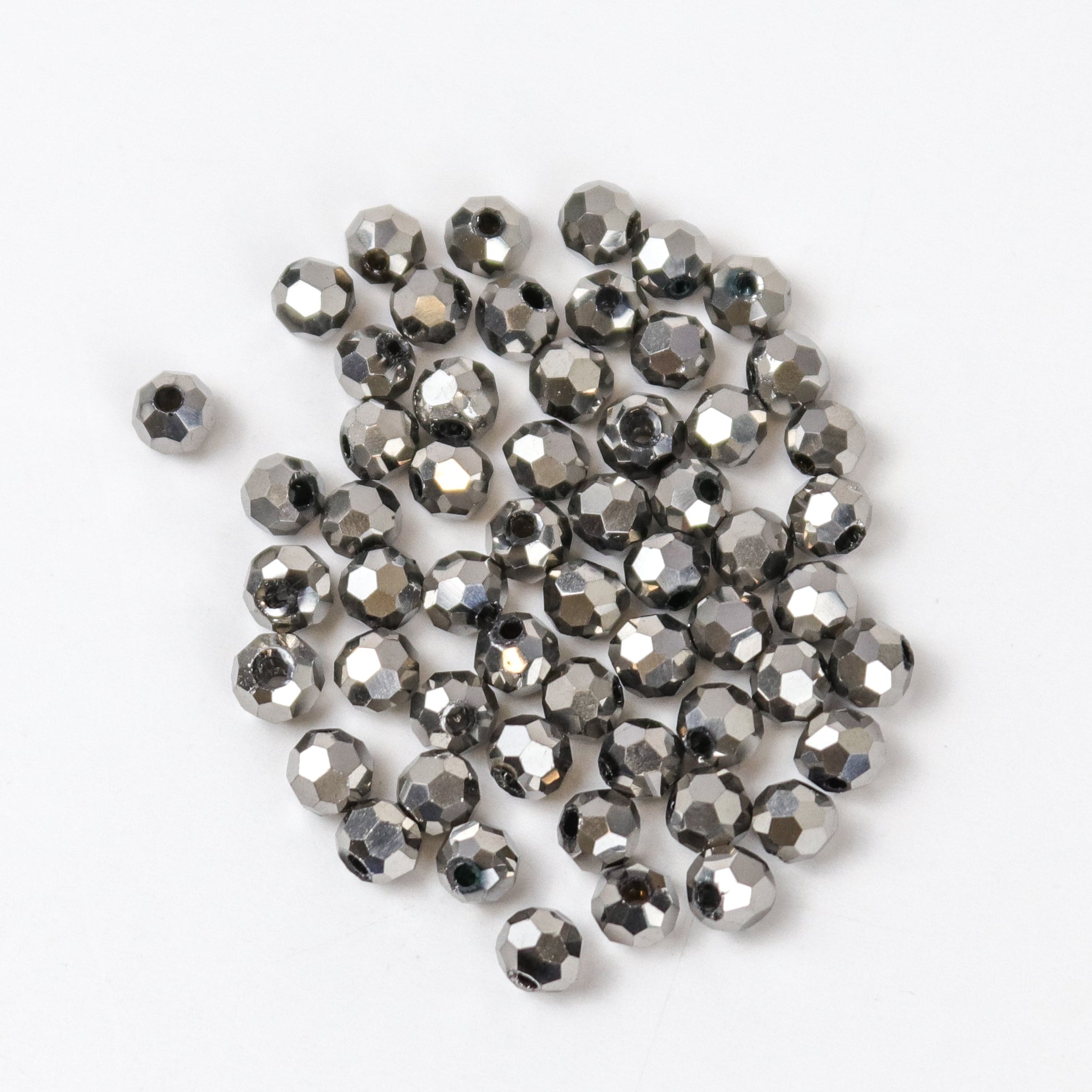 4mm Slate Silver Faceted Crystal Round Bead 8-Inch Strand $2.00
