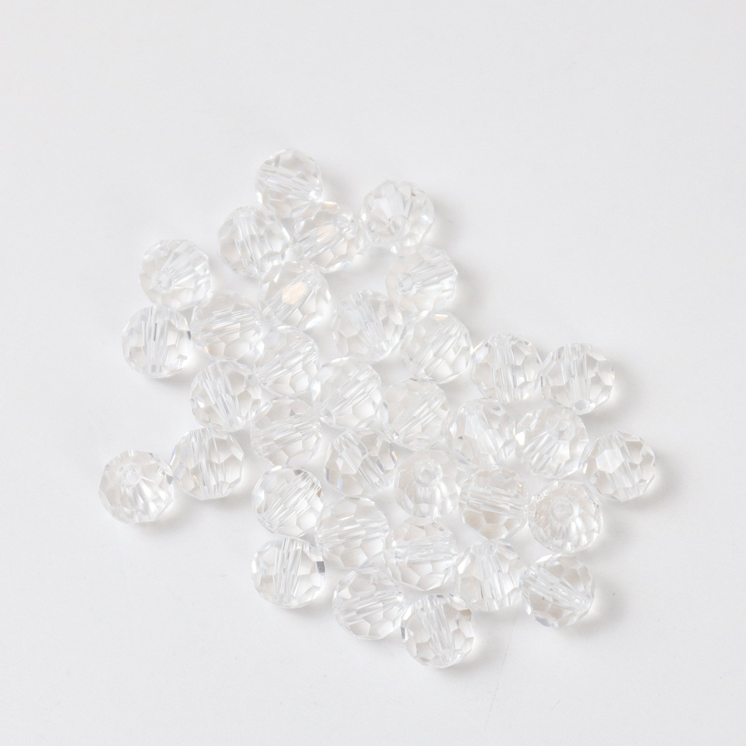 6mm Clear White Faceted Round Crystal 8-Inch Bead Strand $3.00