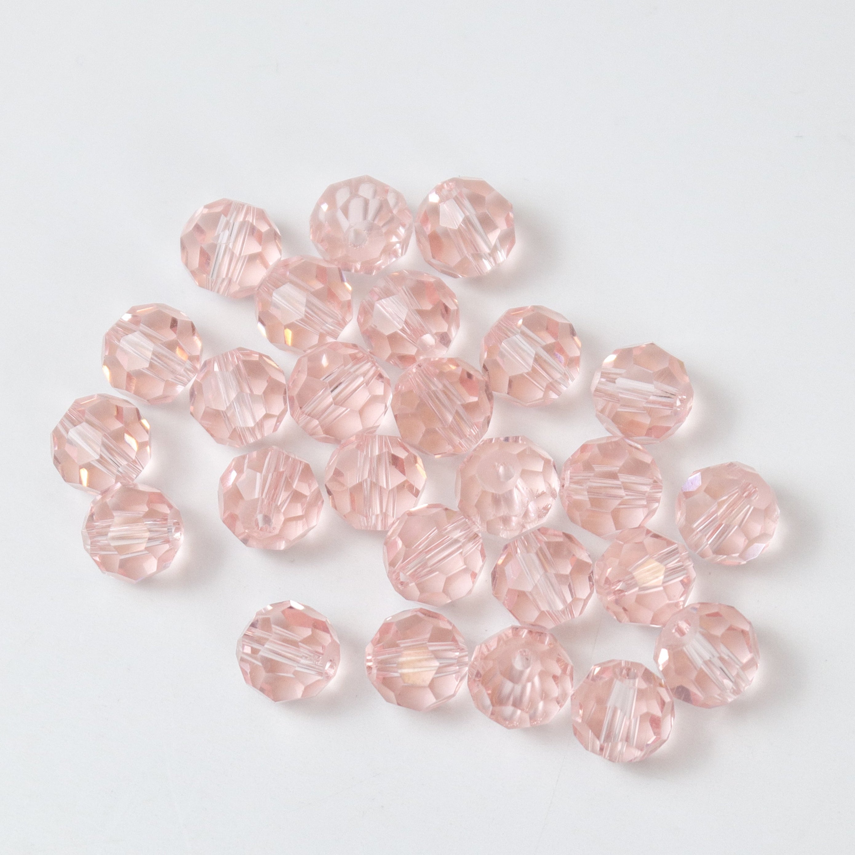 8mm Cherry Pink Faceted Round Crystal 8-Inch Bead Strand $3.50