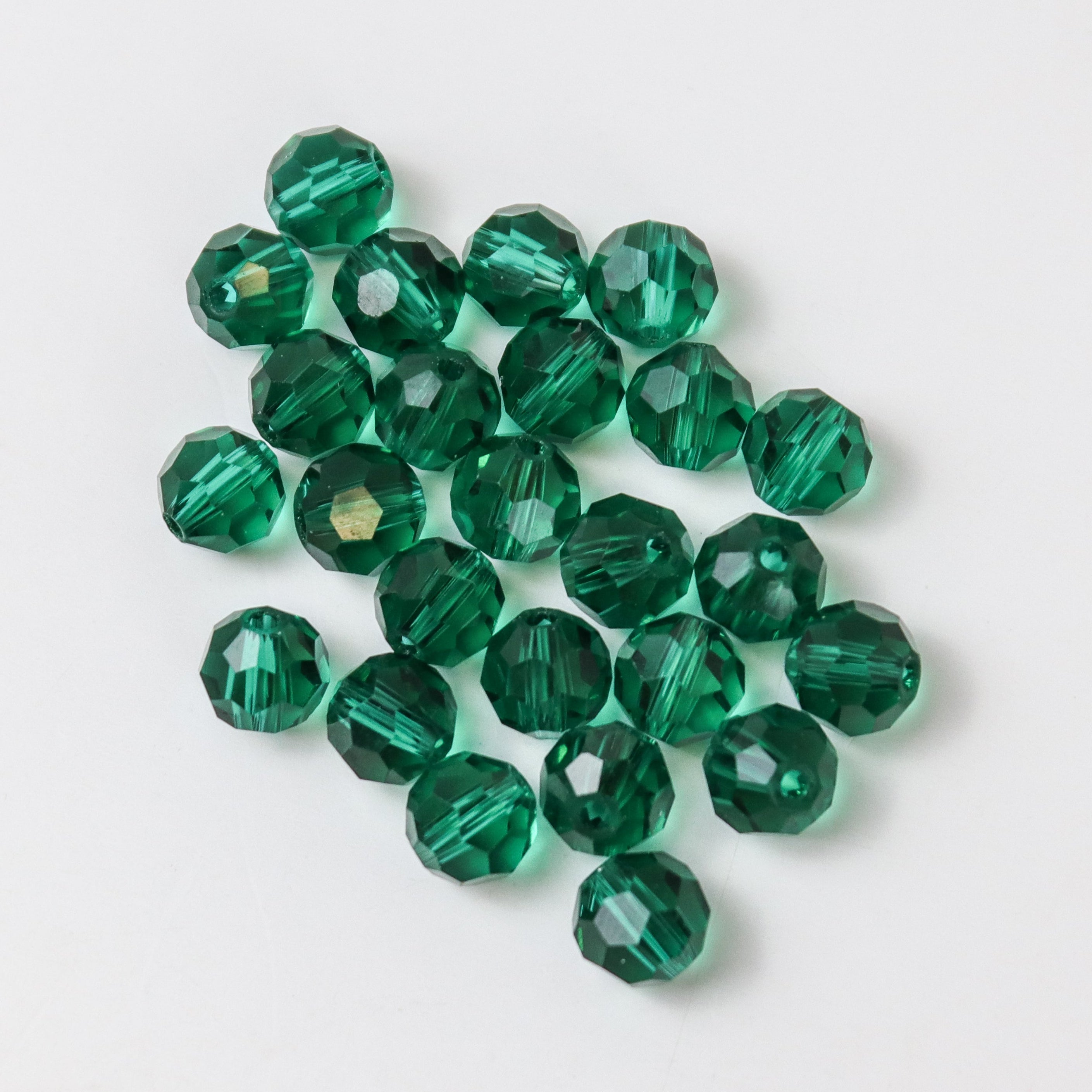 8mm Emerald Green Faceted Round Crystal 8-Inch Bead Strand $3.50
