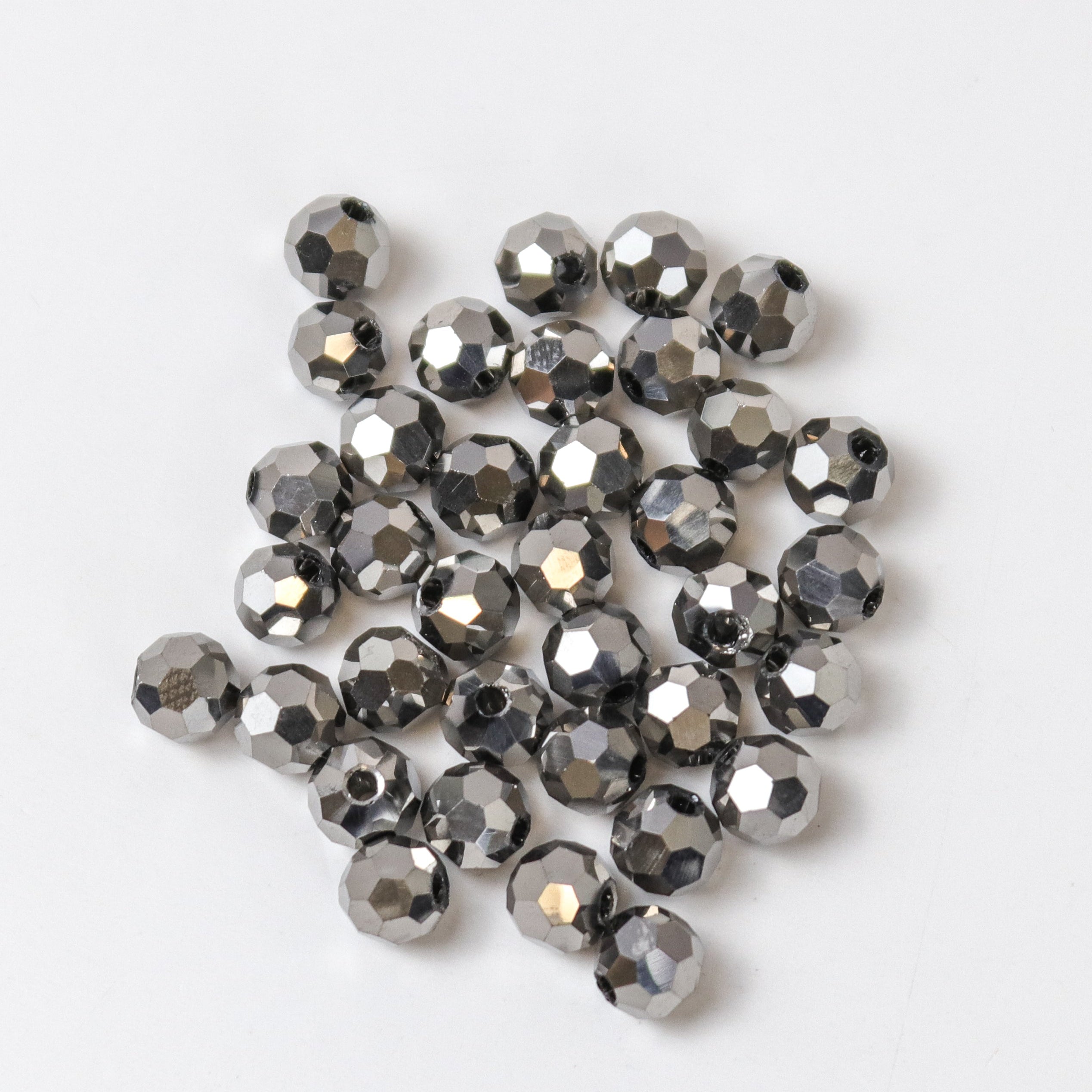 6mm Slate Silver Faceted Round Crystal 8-Inch Bead Strand $3.00