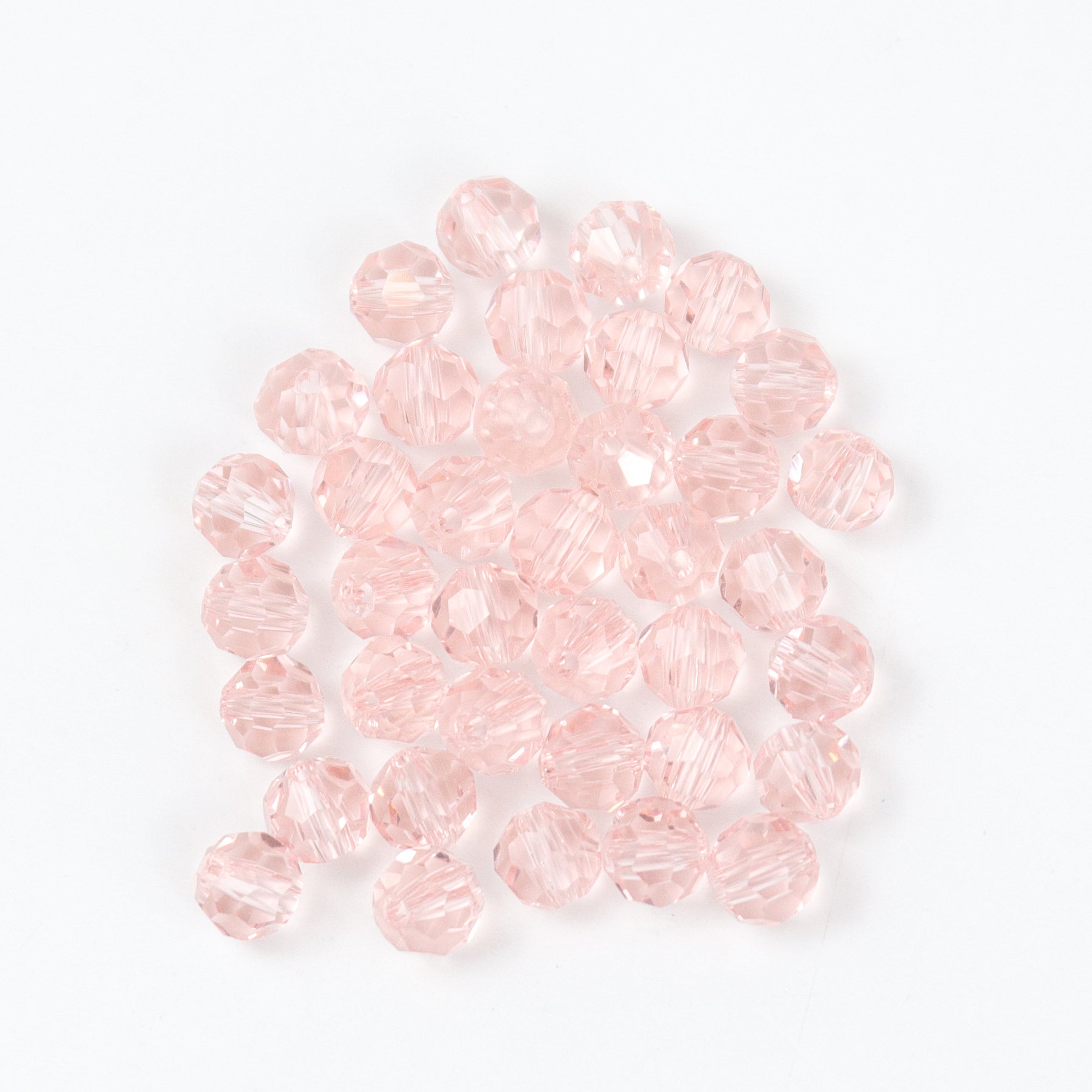 6mm Cherry Pink Faceted Round Crystal 8-Inch Bead Strand $3.00