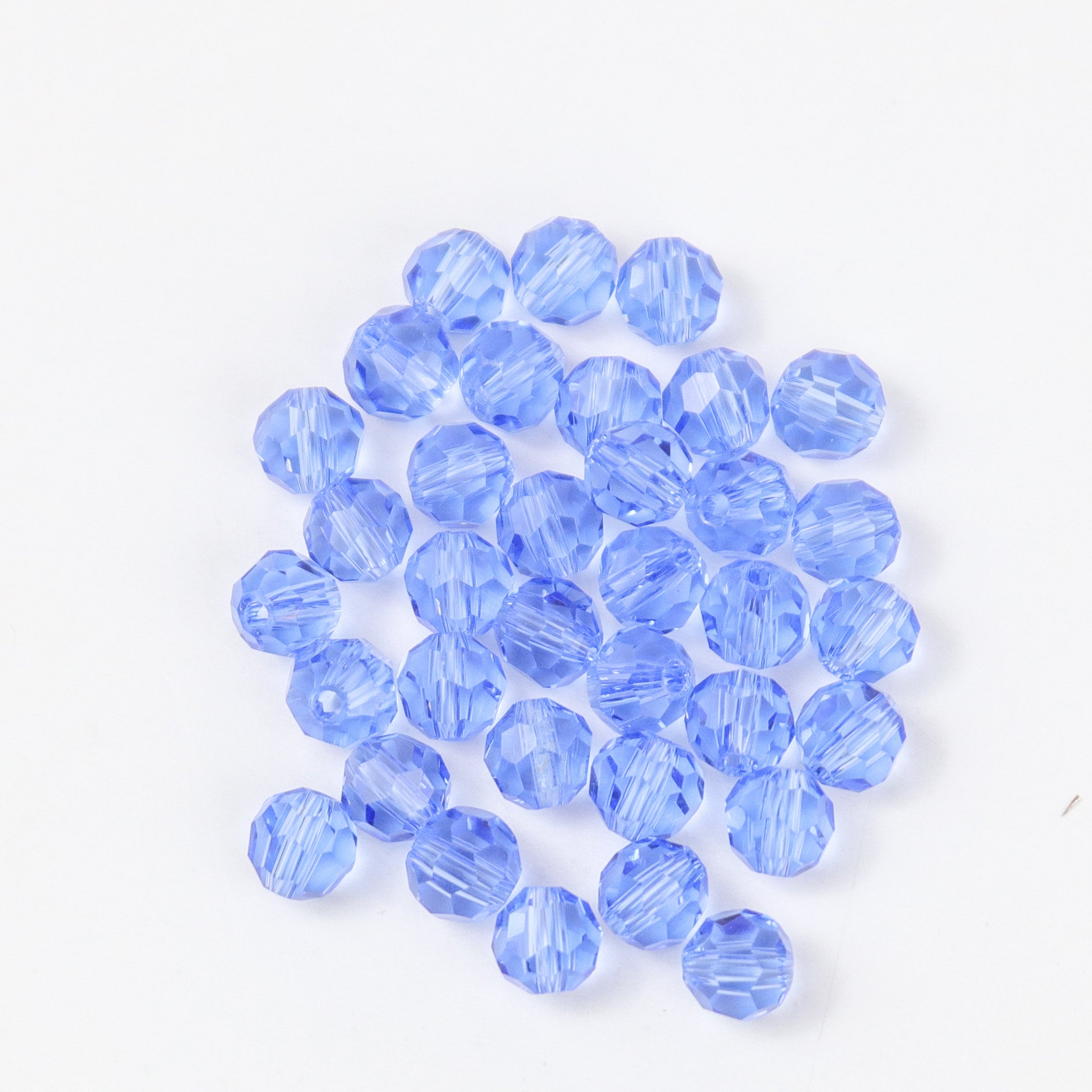 6mm Sky Blue Faceted Round Crystal 8-Inch Bead Strand $3.00