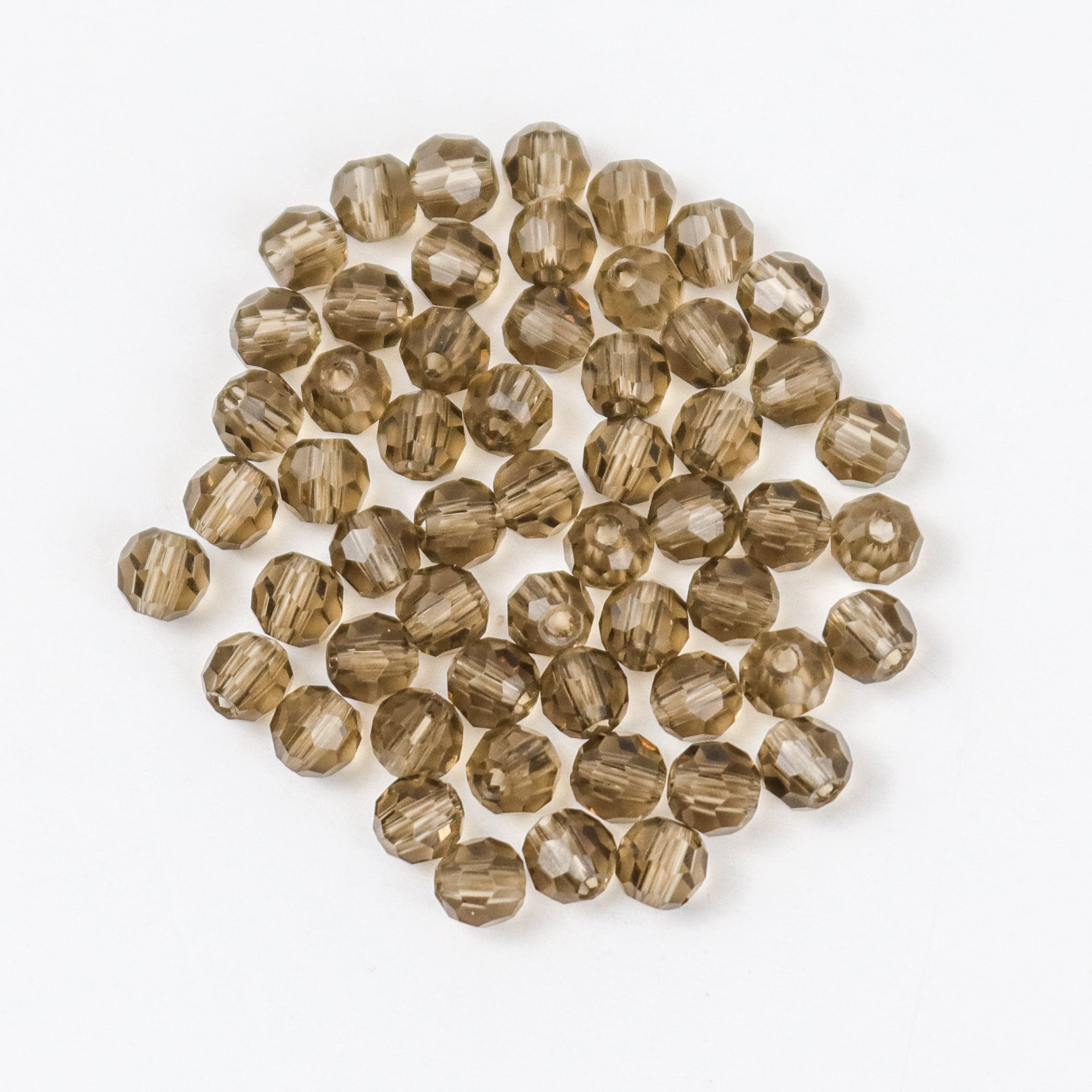 4mm Smokey Yellow Faceted Crystal Round Bead 8-Inch Strand $2.00
