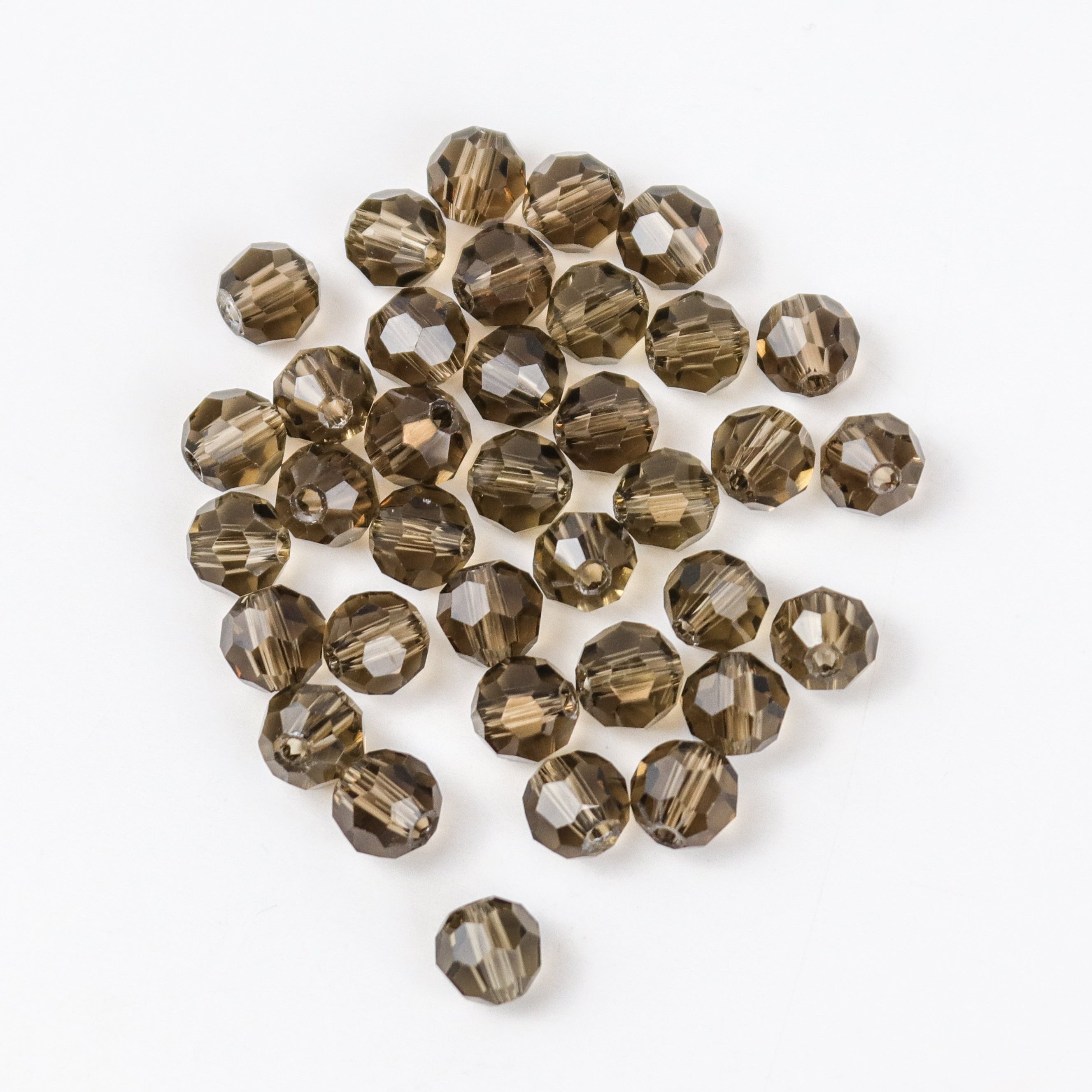 6mm Smokey Yellow Faceted Round Crystal 8-Inch Bead Strand $3.00