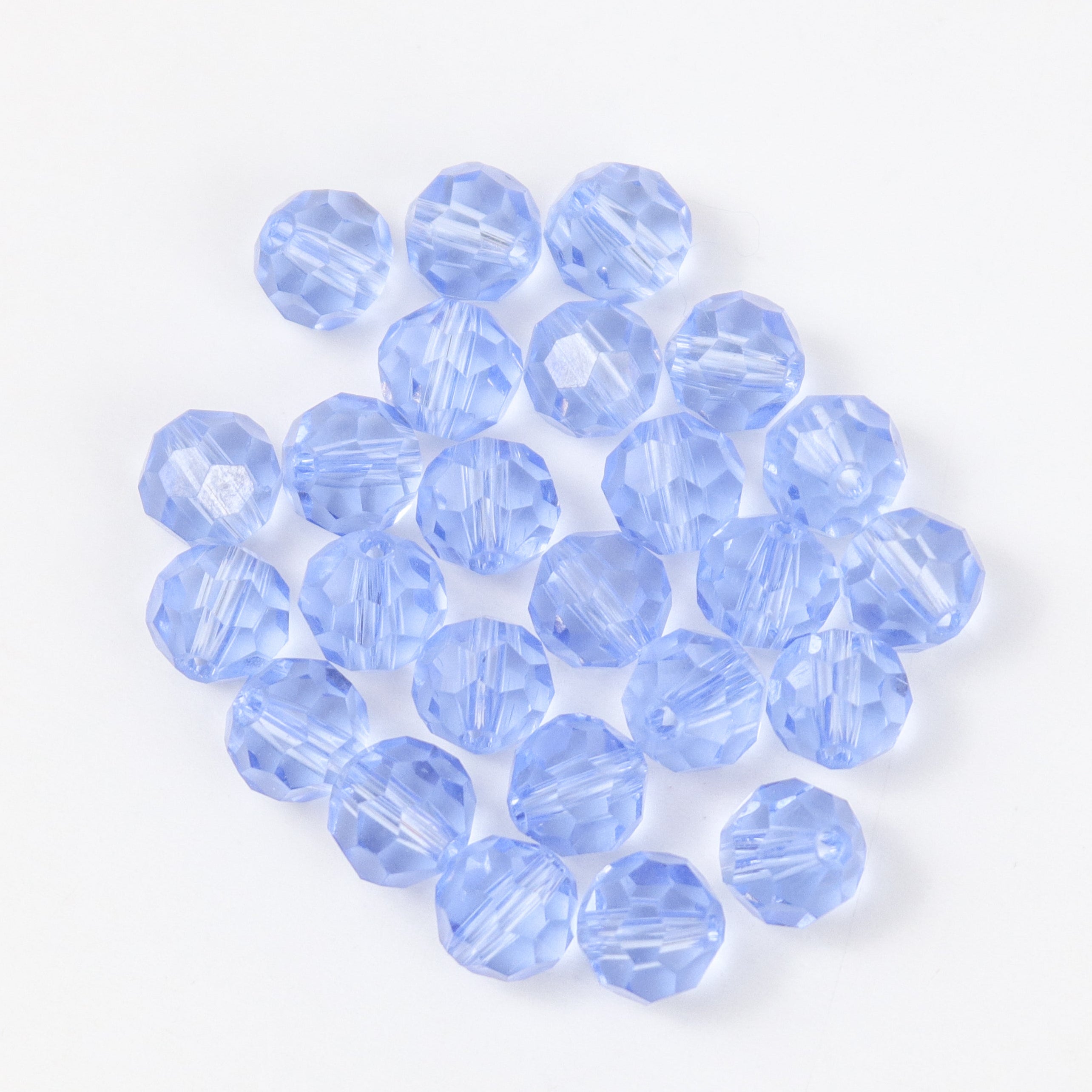 8mm Sky Blue Faceted Round Crystal 8-Inch Bead Strand $3.50