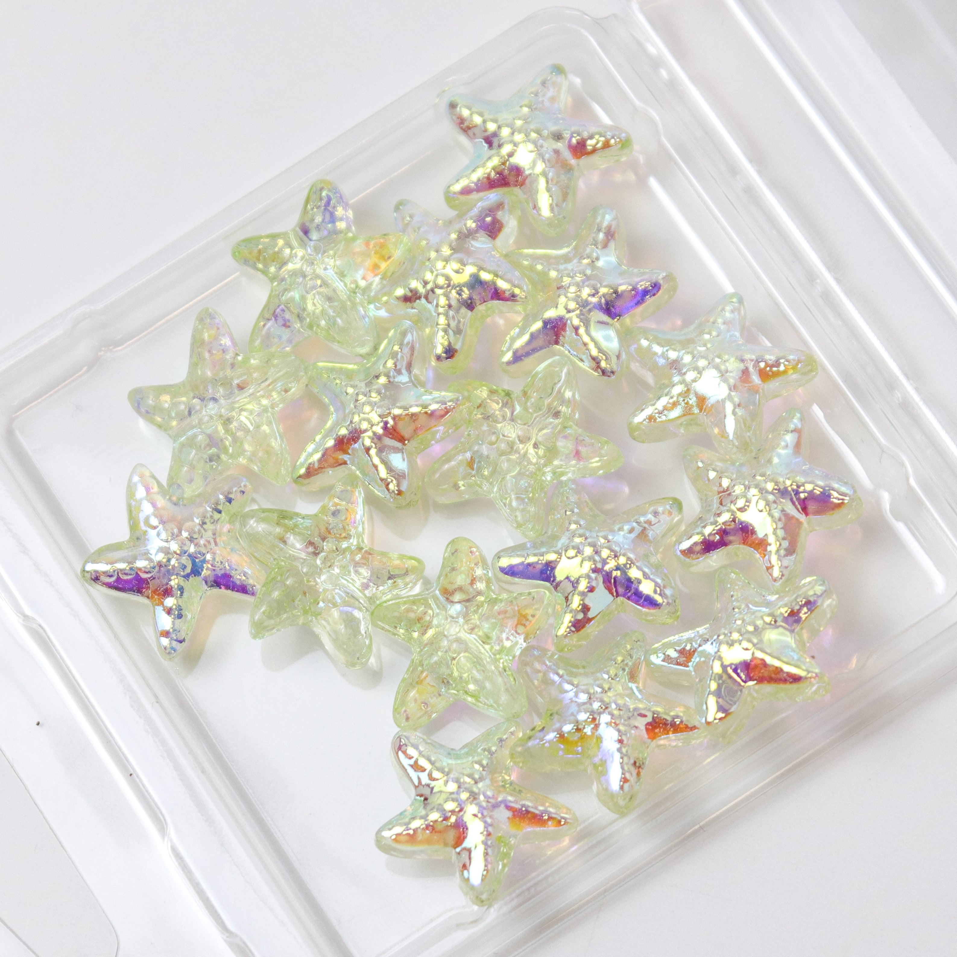 15mm Light Green Glass Starfish 16-Bead Pack $3.00
