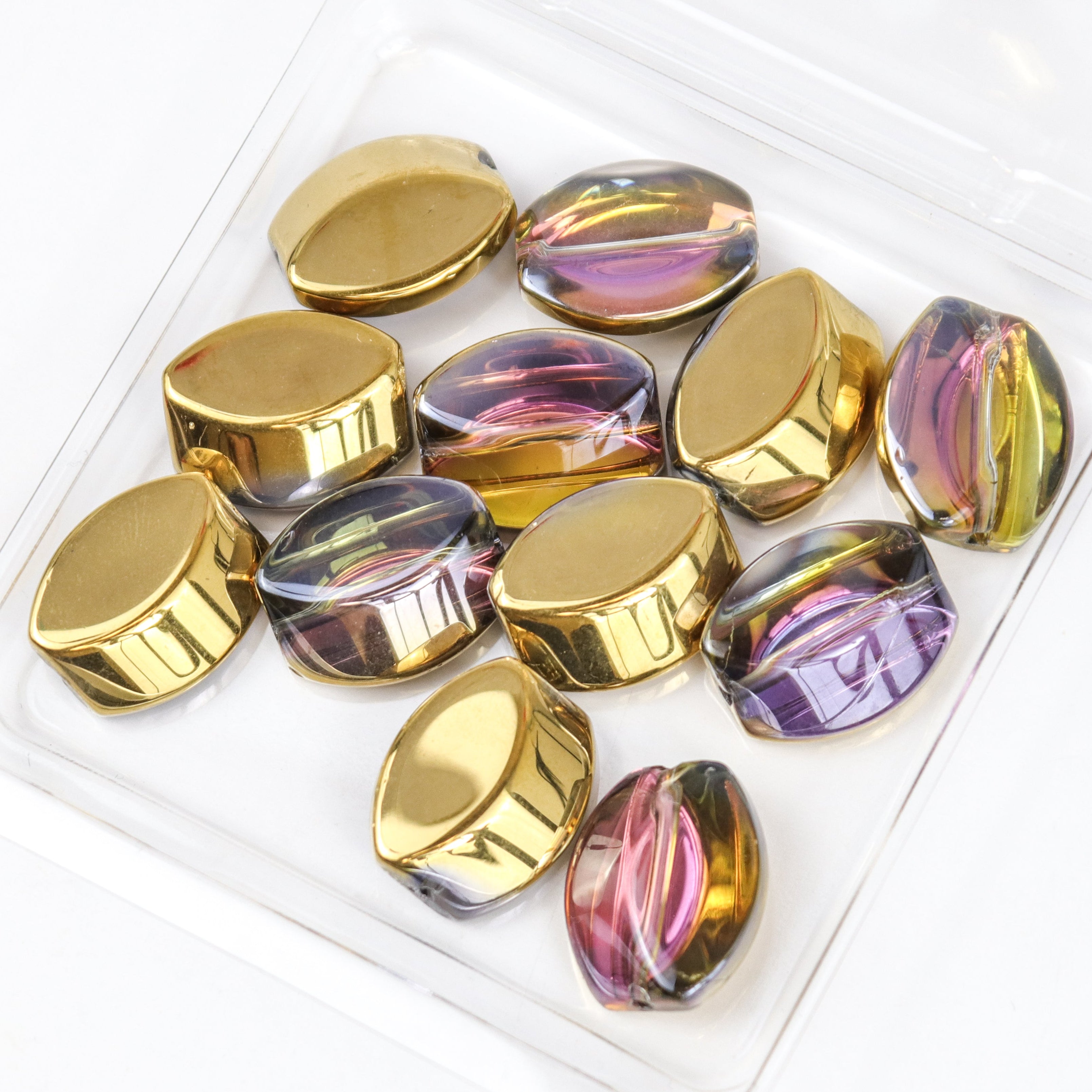 17x14mm Gold/Purple Glass Puffed Oval 8-Inch Bead Strand $4.25