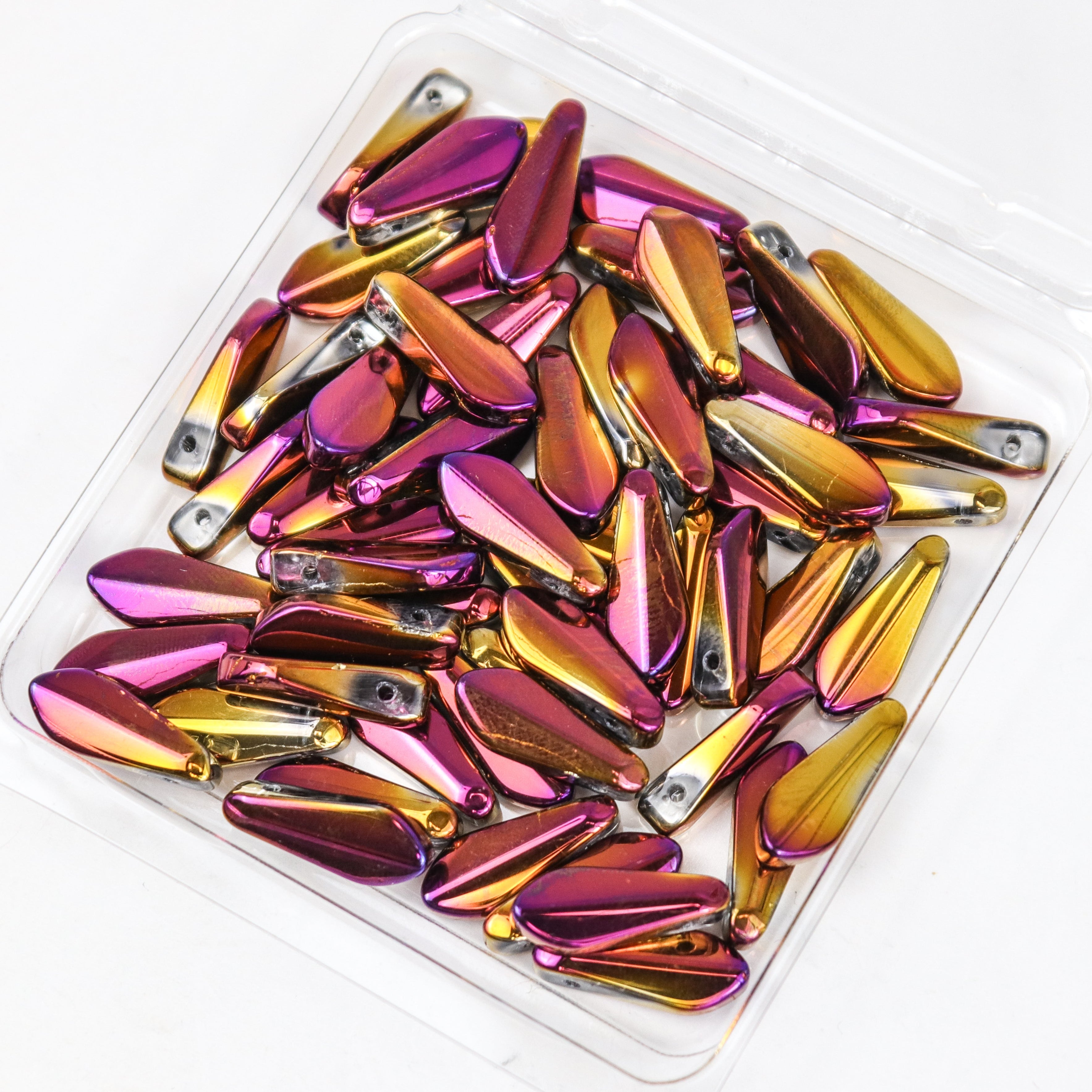16x6mm Pink/Yellow Glass Flat Teardrop 8-Inch Bead Strand $5.00