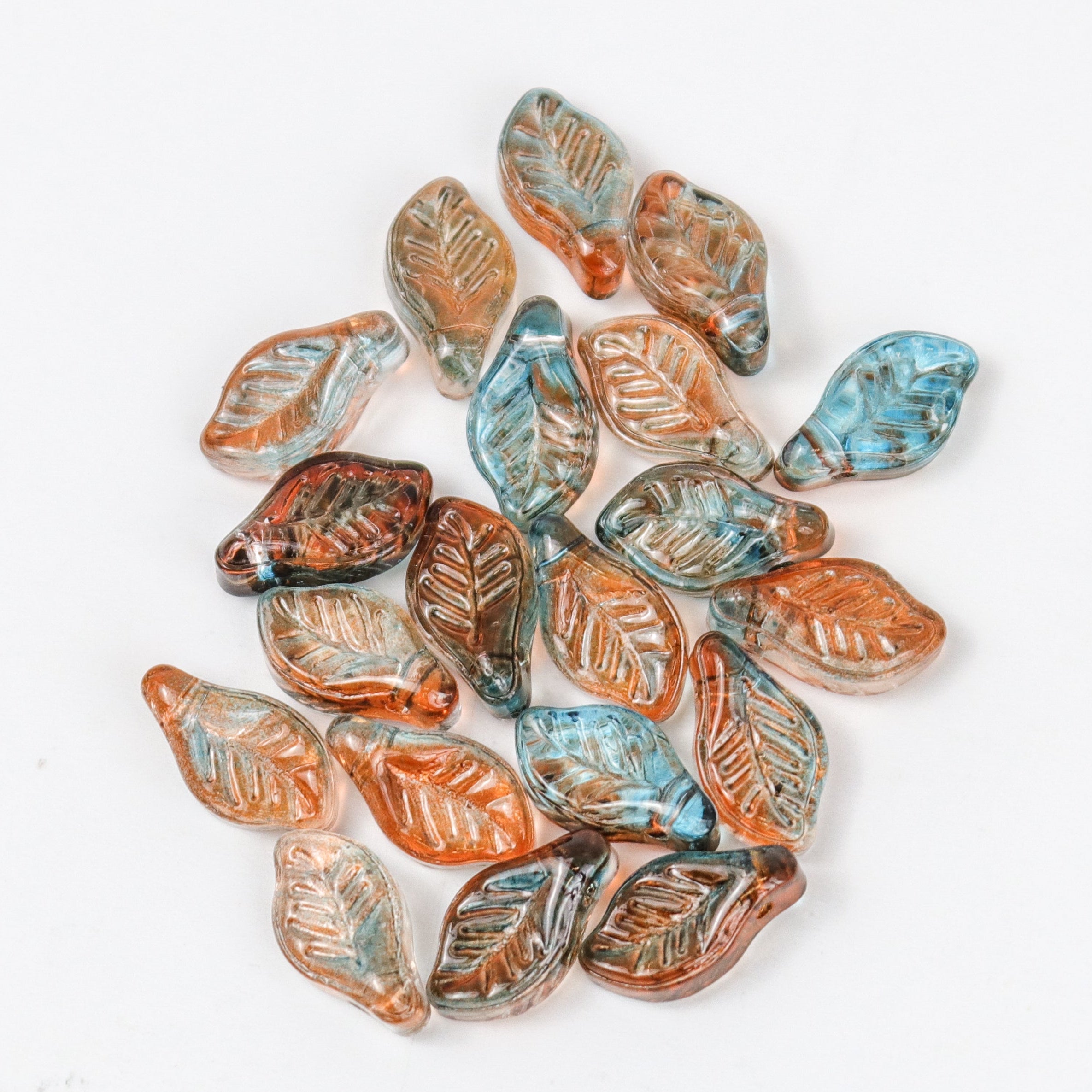 12x7mm Red/Blue Glass Leaf 20-Bead Pack $3.00