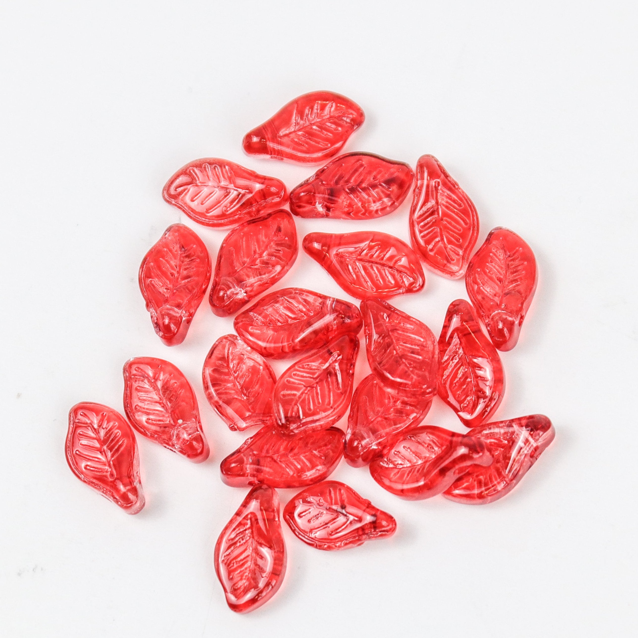 12x7mm Red Glass Leaf 20-Bead Pack $3.00