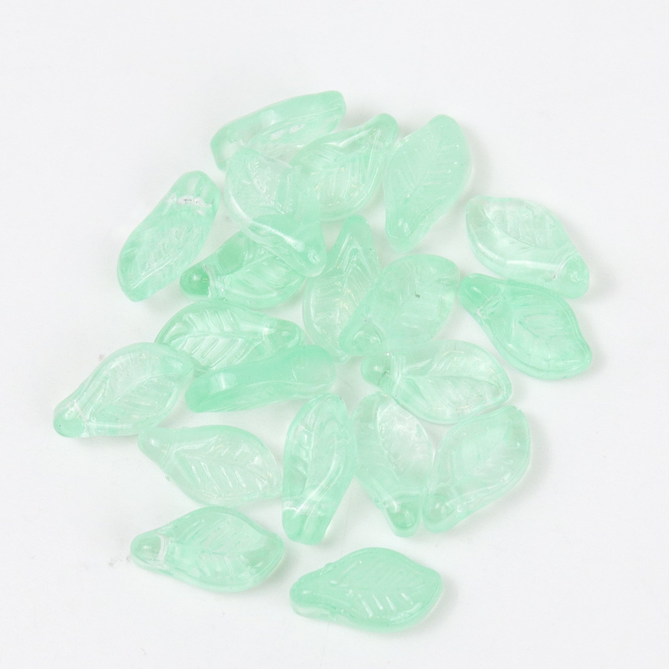 12x7mm Baja Blast Green Glass Leaf 20-Bead Pack $3.00